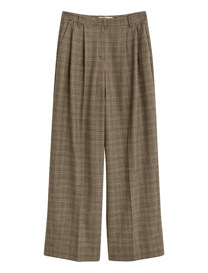 GANT - CHECKED PLEATED WOOL BLEND PANTS - vida byxor - deep brown - 0