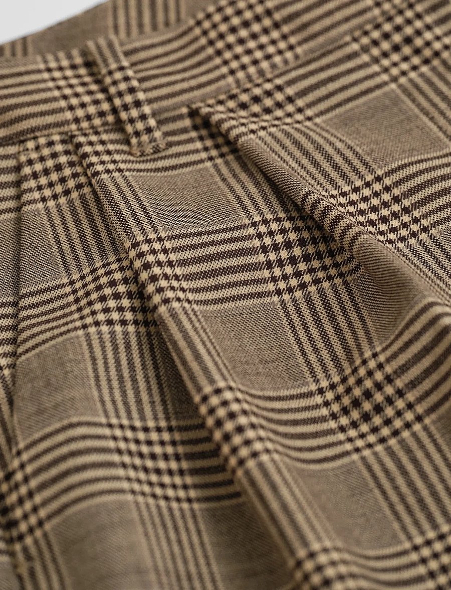 Gant - CHECKED PLEATED WOOL BLEND PANTS - bikses ar platām starām - deep brown - 1