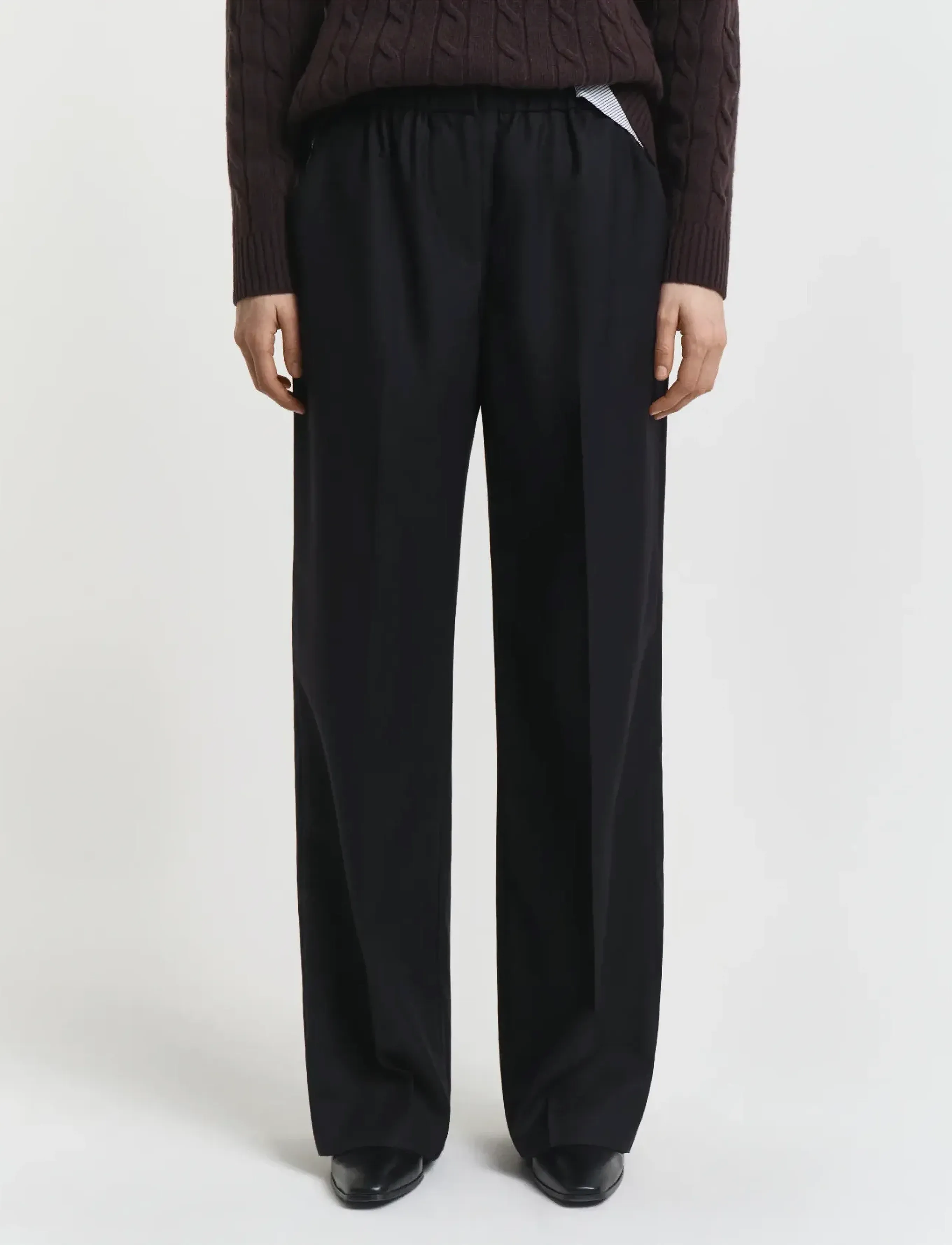 Gant - WOOL BLEND PULL ON PANTS - straight leg hosen - black - 3