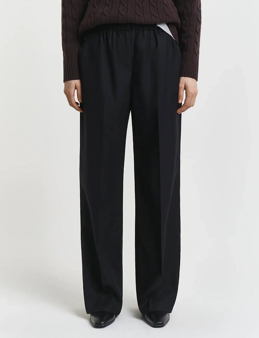 Gant - WOOL BLEND PULL ON PANTS - straight leg hosen - black - 3