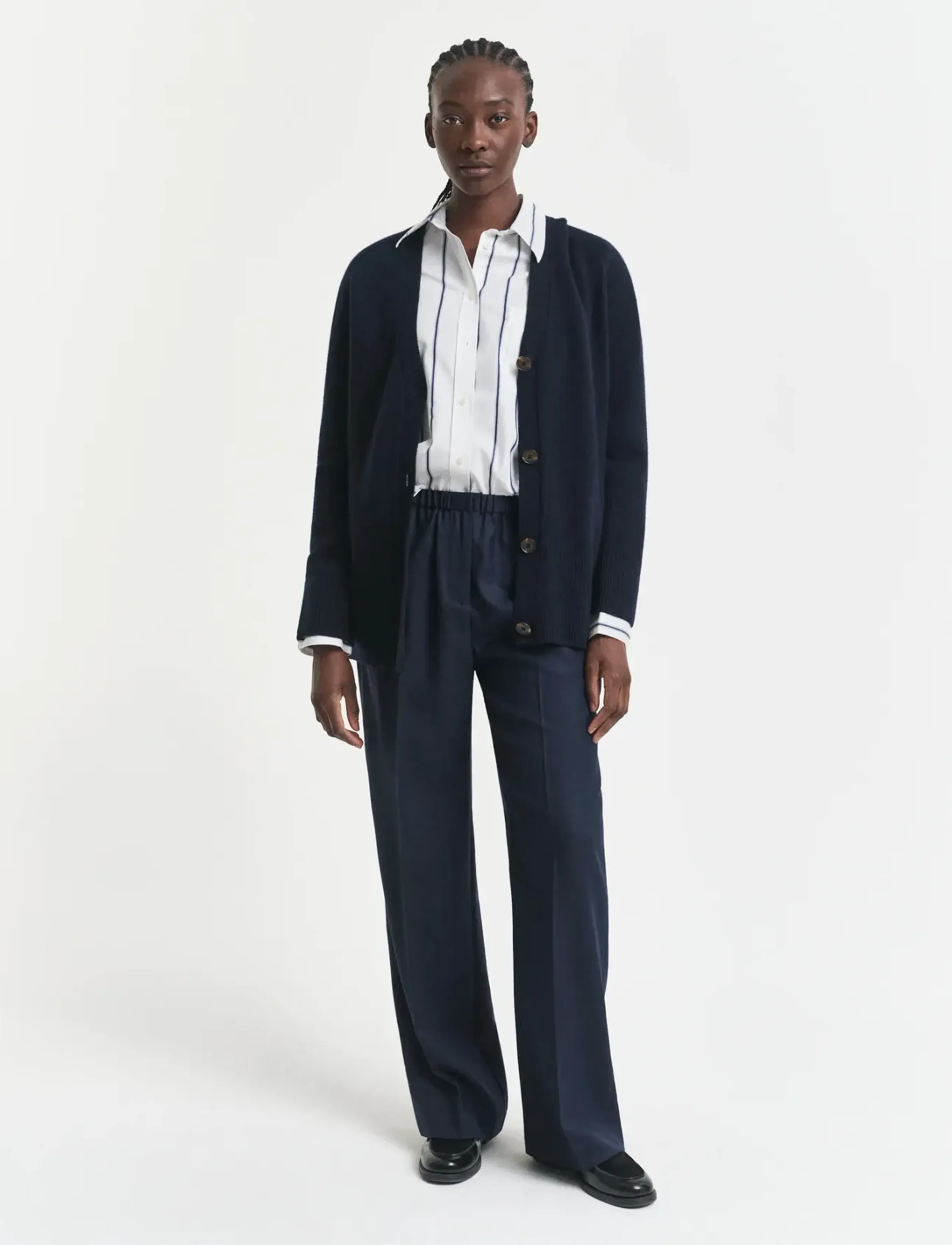 Gant Wool Blend Pull On Pants, 36, Trousers, Marineblau - Straight Leg, Frauen