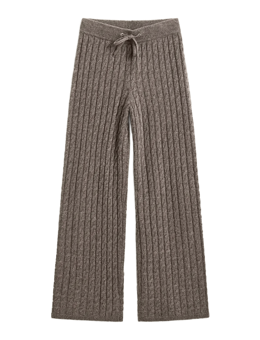 Gant - WOOL CASHMERE CABLE KNIT PANTS - hosen mit weitem bein - brown melange - 0