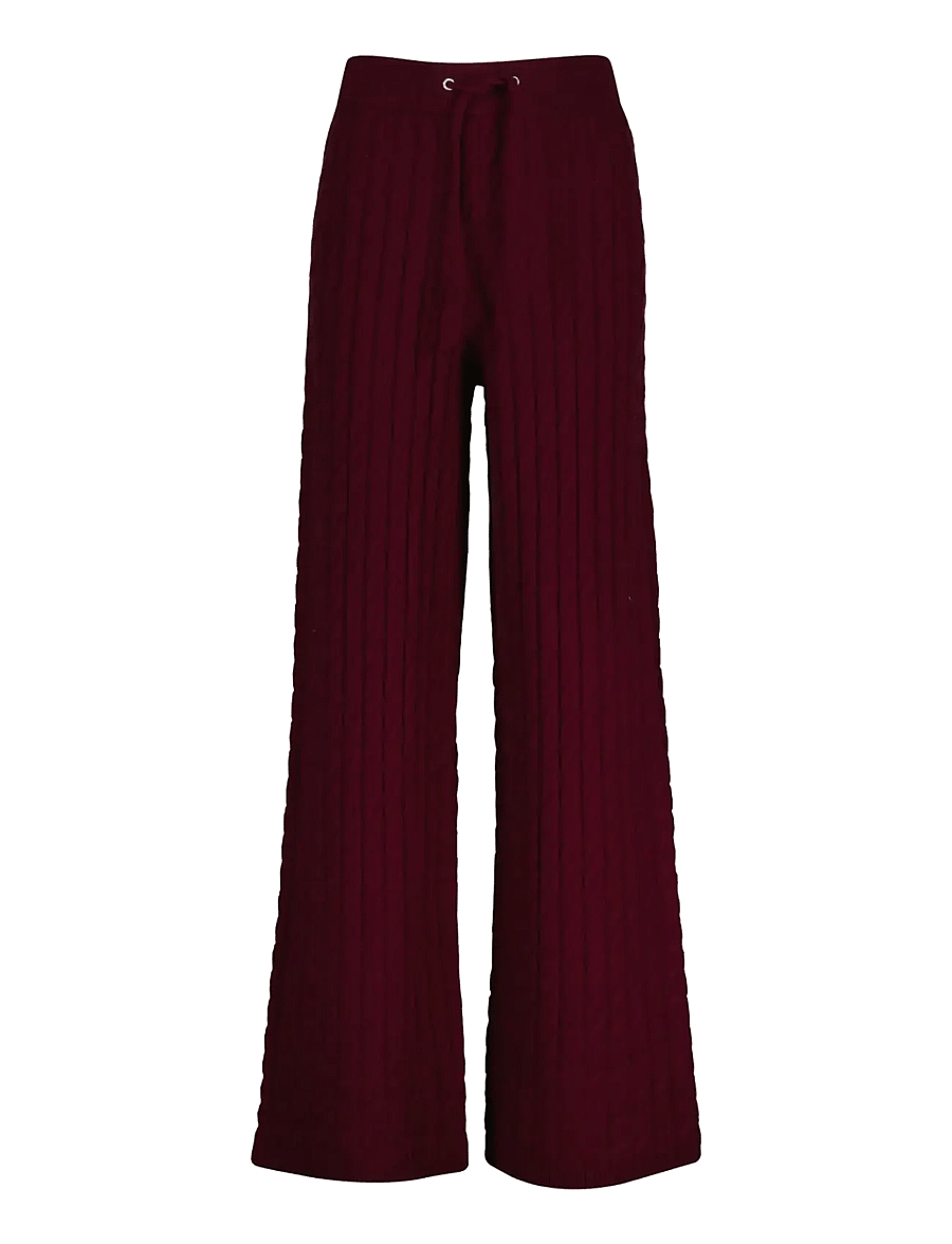 Gant - WOOL CASHMERE CABLE KNIT PANTS - wide leg trousers - darkened wine - 0