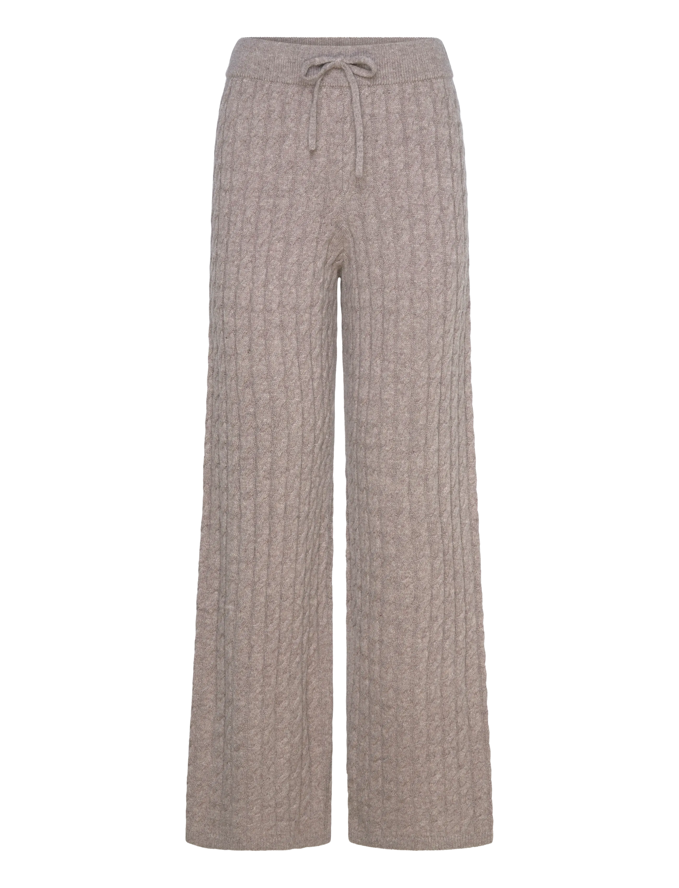 WOOL CASHMERE CABLE KNIT PANTS - TAUPE BEIGE