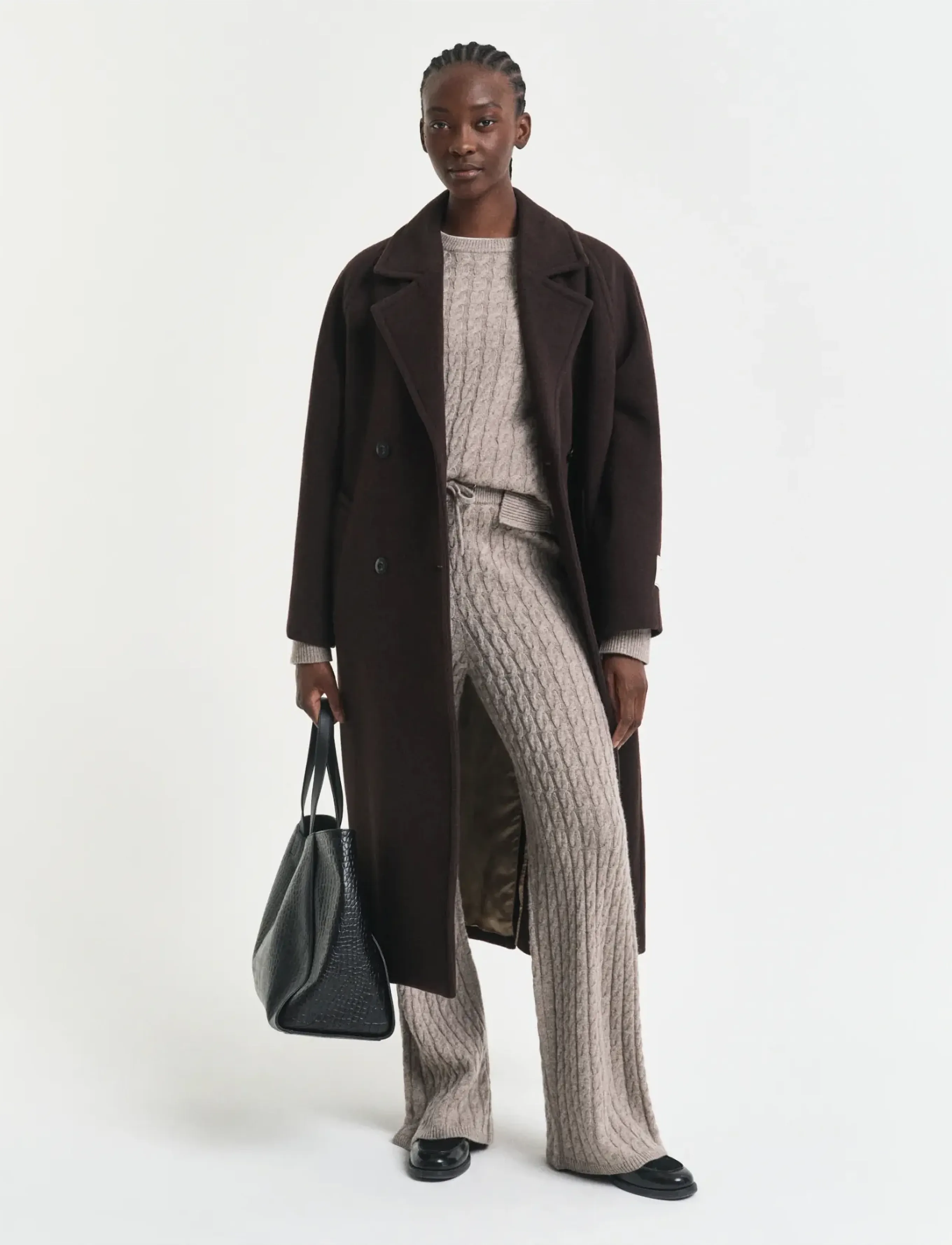 GANT - WOOL CASHMERE CABLE KNIT PANTS - taupe beige - 5