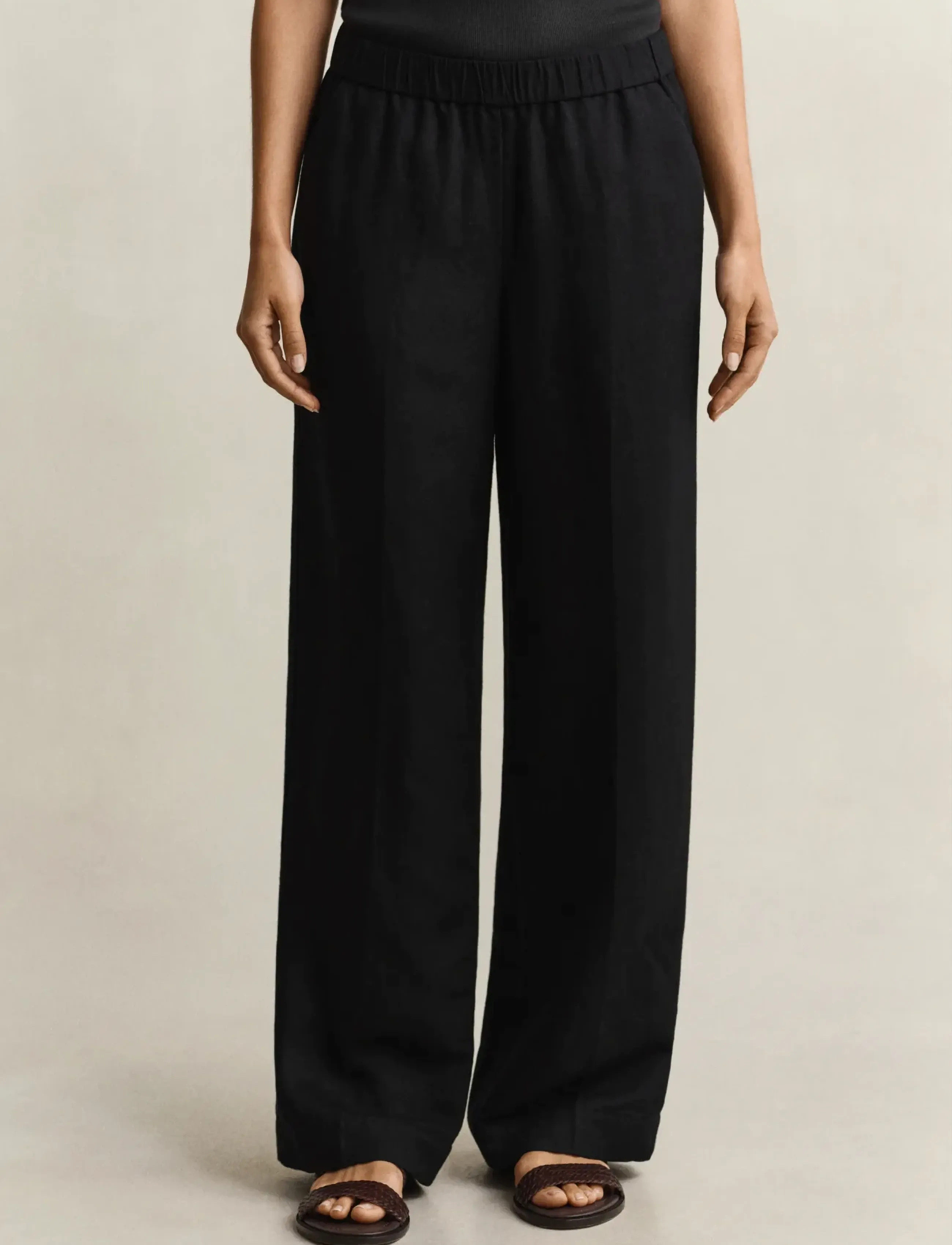 Gant - LINEN BLEND PULL ON PANTS - straight leg hosen - black - 3