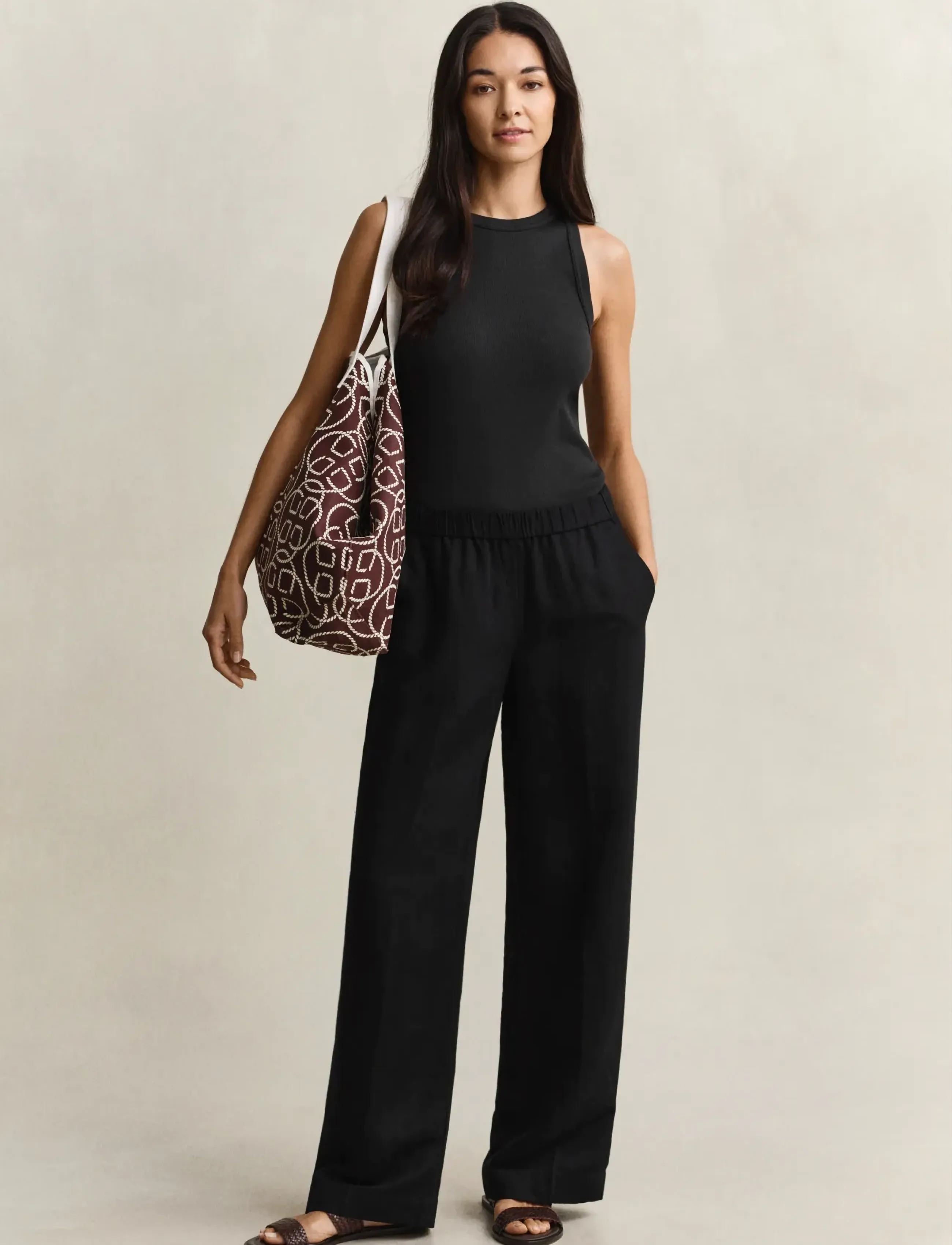 Gant - LINEN BLEND PULL ON PANTS - straight leg hosen - black - 4
