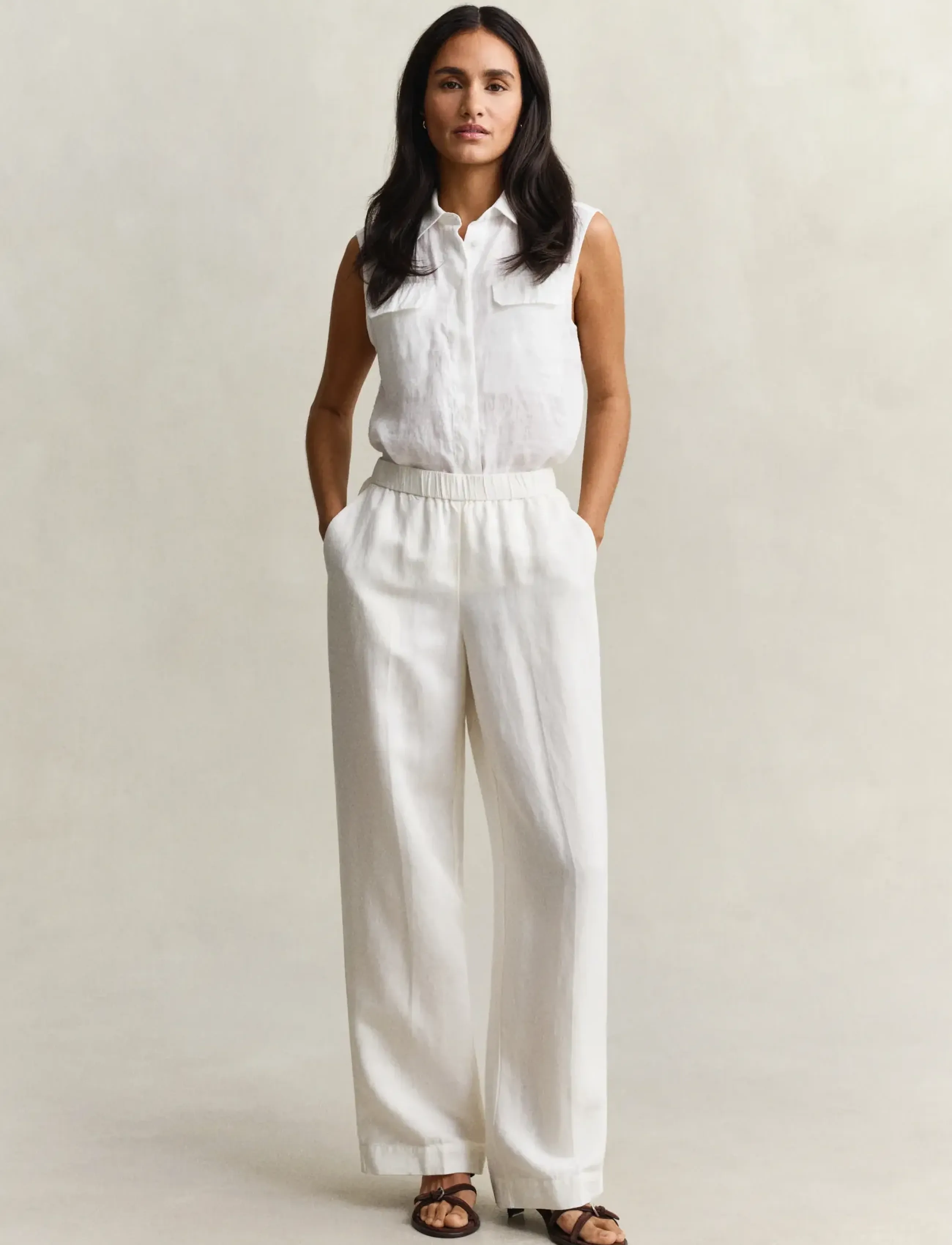 Gant LINEN BLEND PULL ON PANTS - Gant - EGGSHELL / cream