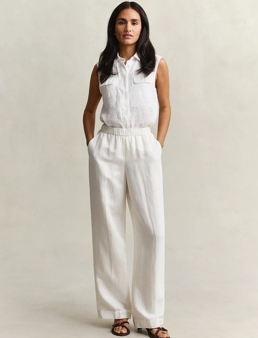 Gant - LINEN BLEND PULL ON PANTS - leinenhosen - eggshell - 0