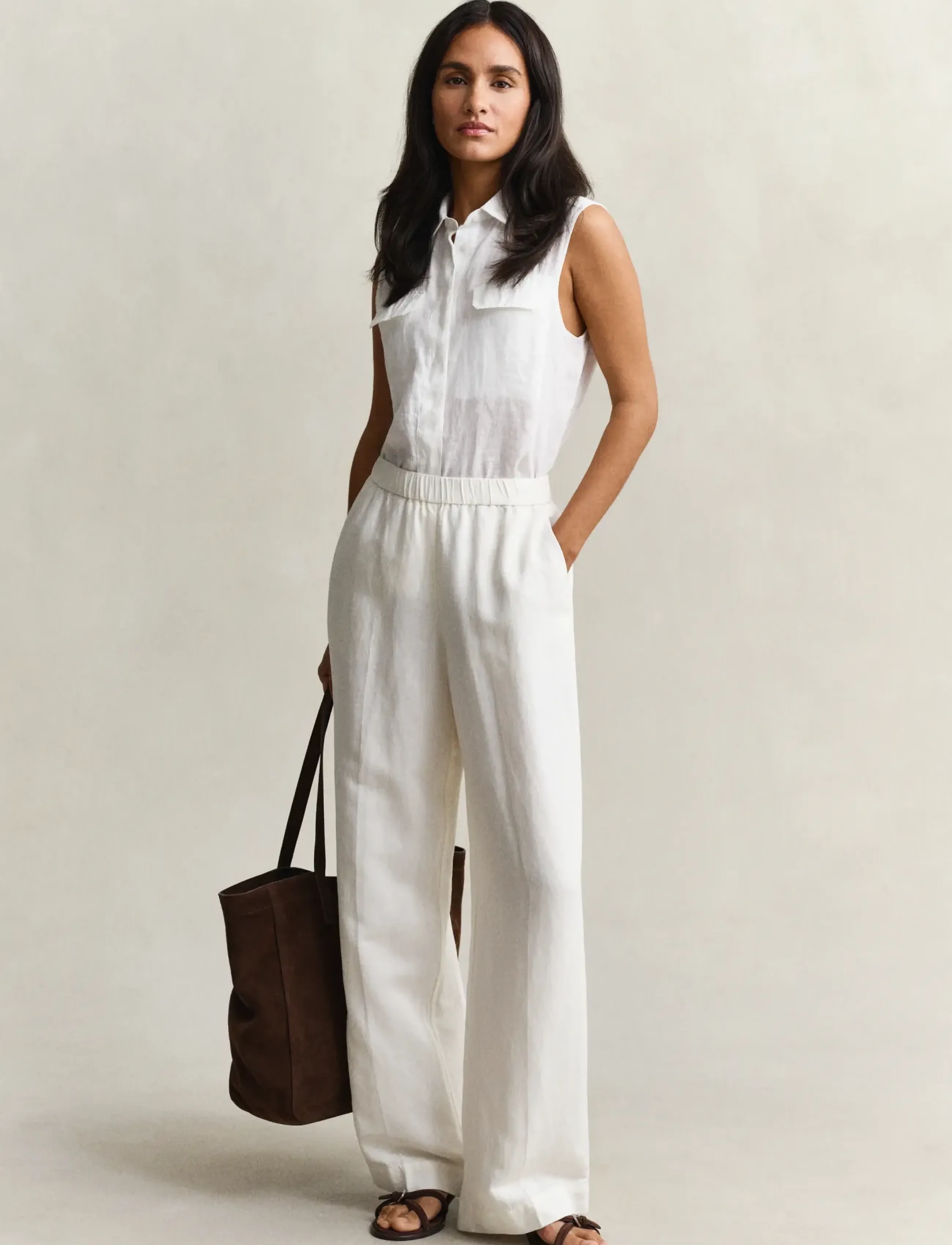 Gant - LINEN BLEND PULL ON PANTS - leinenhosen - eggshell - 4
