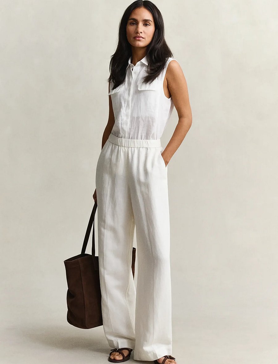 Gant - LINEN BLEND PULL ON PANTS - leinenhosen - eggshell - 4