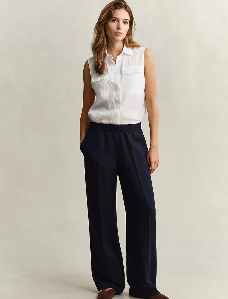 GANT - LINEN BLEND PULL ON PANTS - hørbukser - evening blue - 0