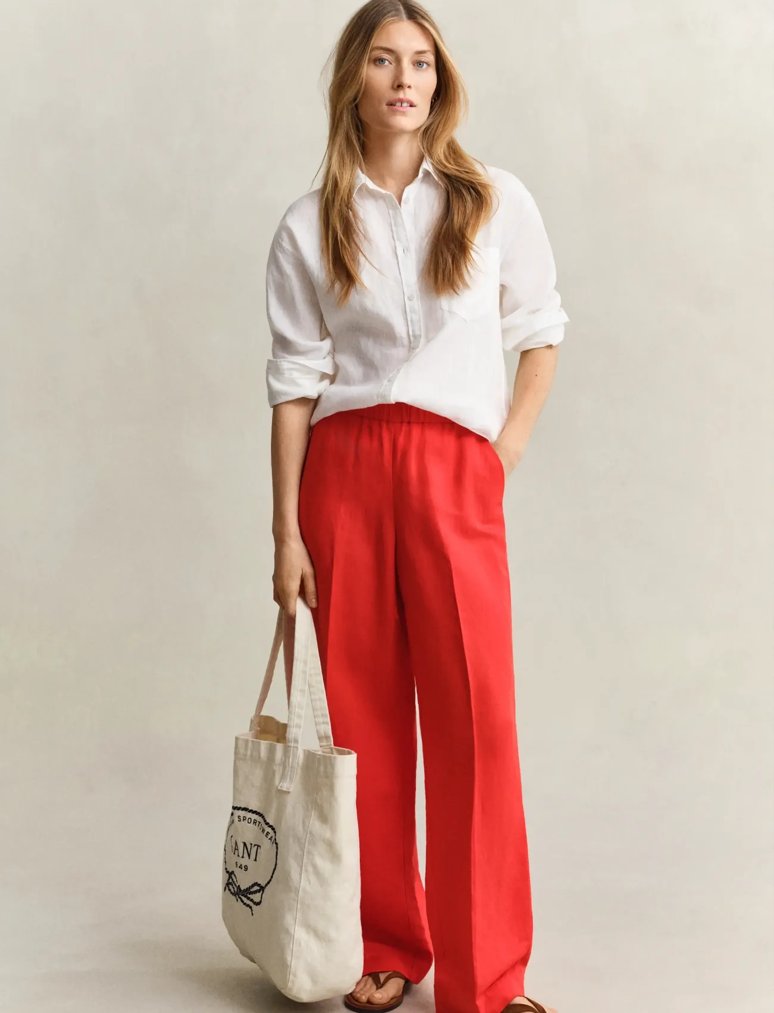 Gant - LINEN BLEND PULL ON PANTS - linen trousers - perfect red - 4