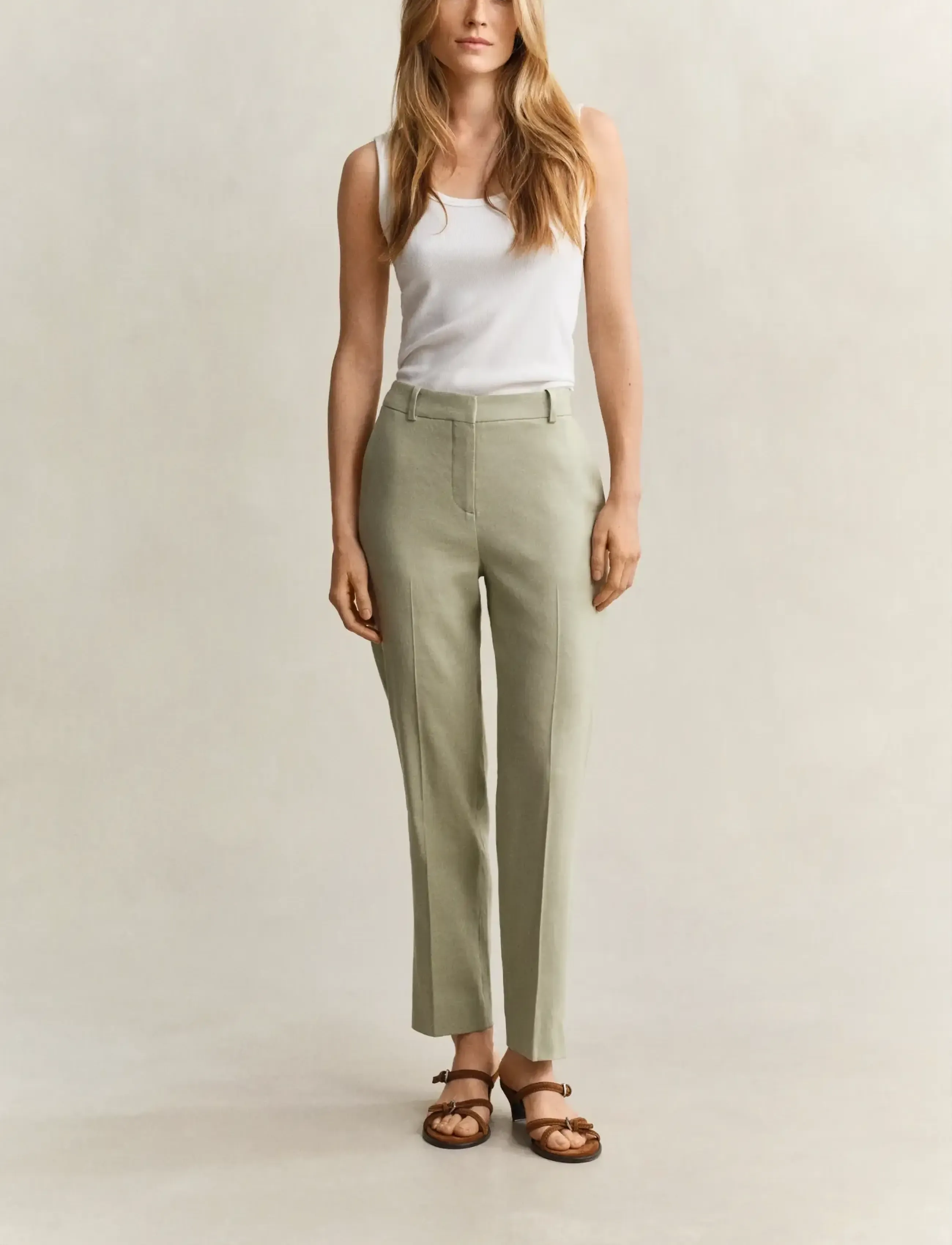 Gant Tailored Linen Stretch Pants, 38, Beige, Bukser > Slim Fit-Bukser, Dame