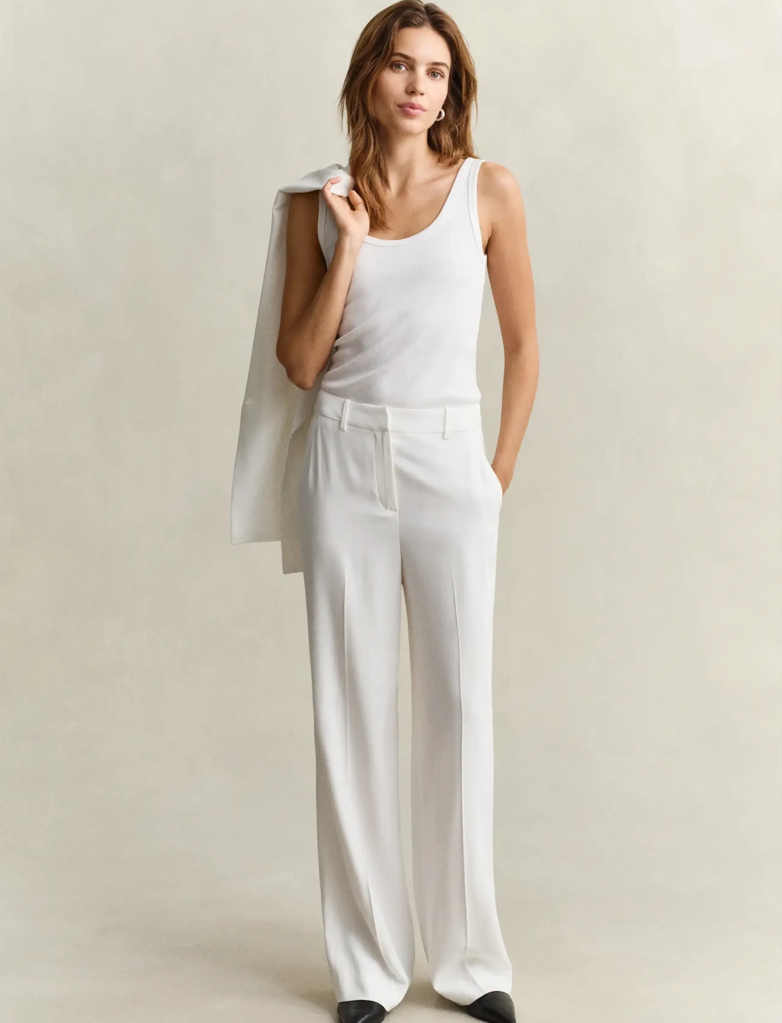 Gant Tailored Fluid Crepe Pants, 44, Trousers, Weiß - Suitpants, Frauen