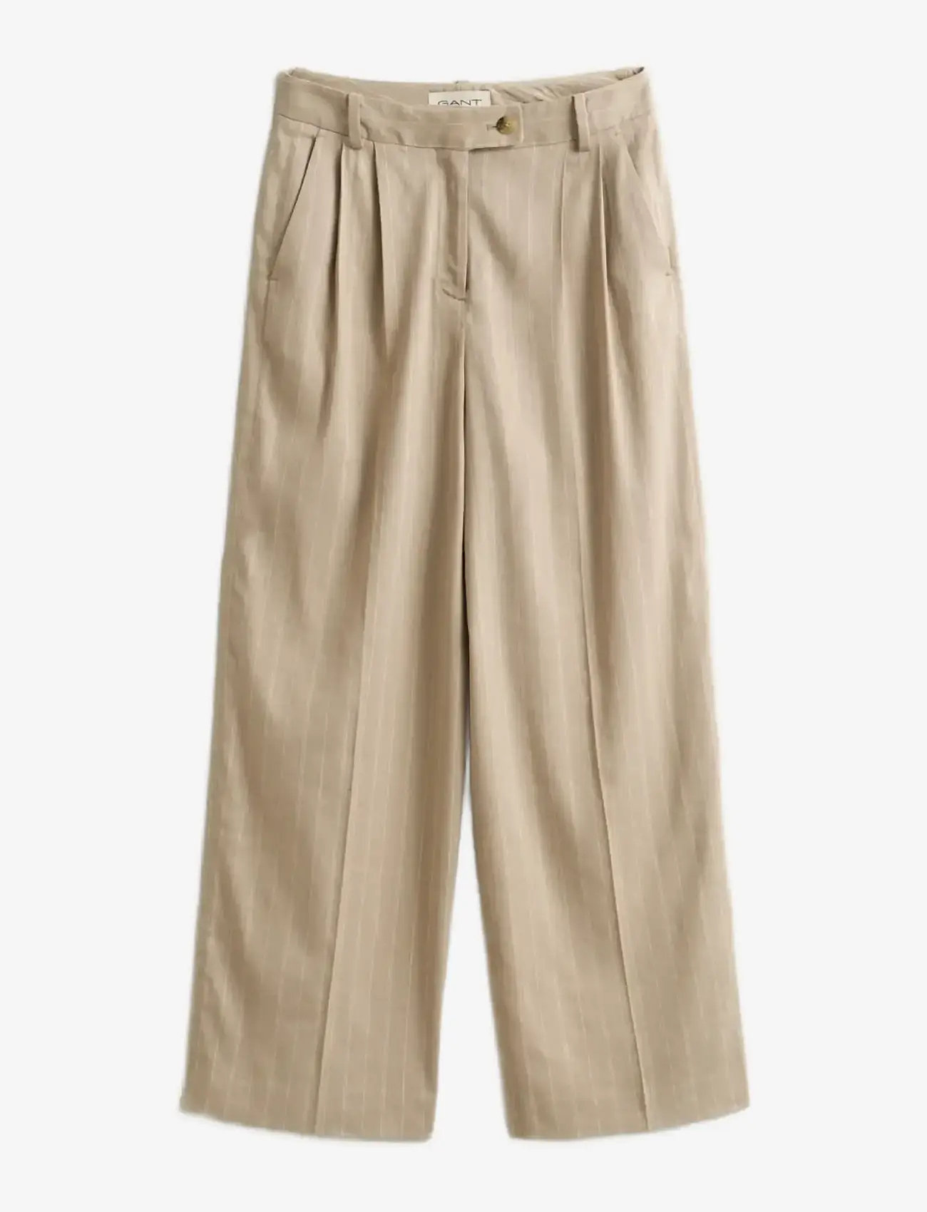 GANT - PINSTRIPE LINEN BLEND PANTS - kostymbyxor - oat beige - 1