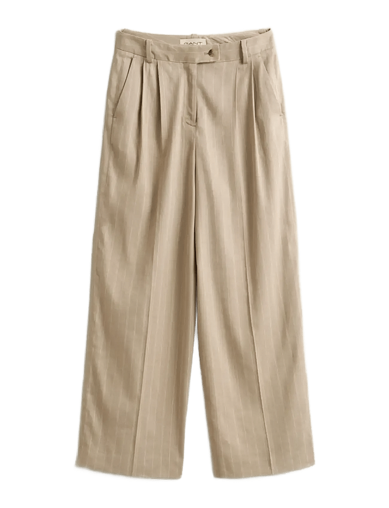 GANT - PINSTRIPE LINEN BLEND PANTS - kostymbyxor - oat beige - 1