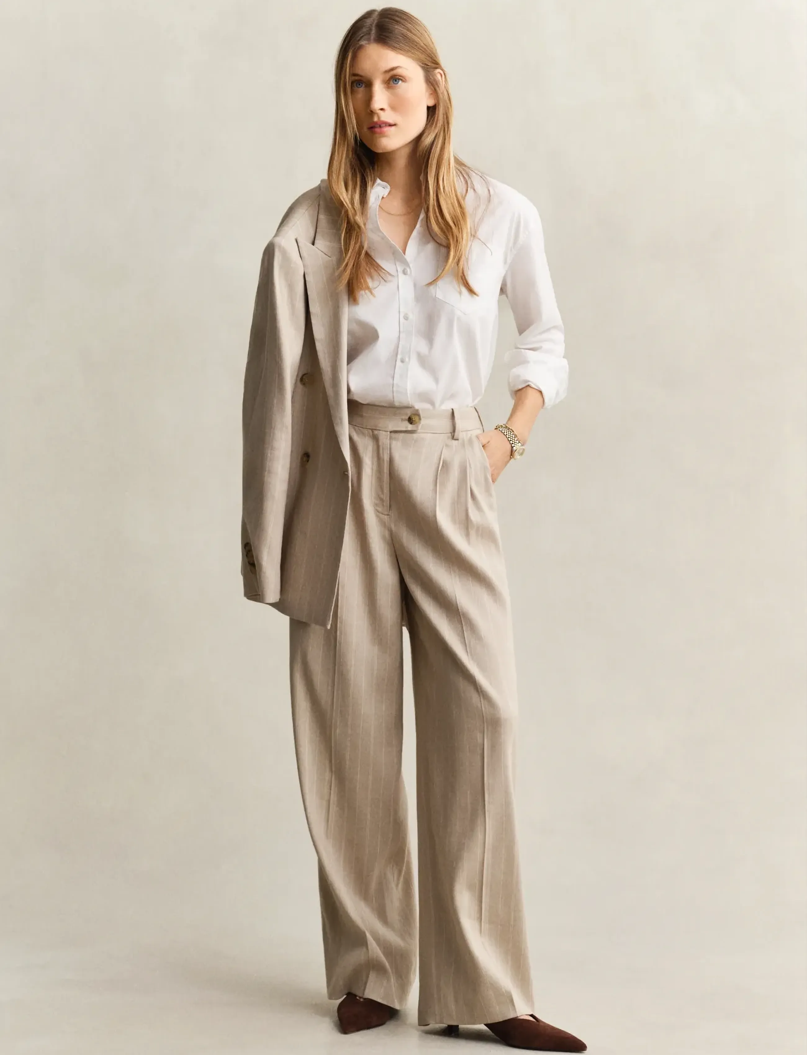 Gant Pinstripe Linen Blend Pants linnebyxor dam – bild 4