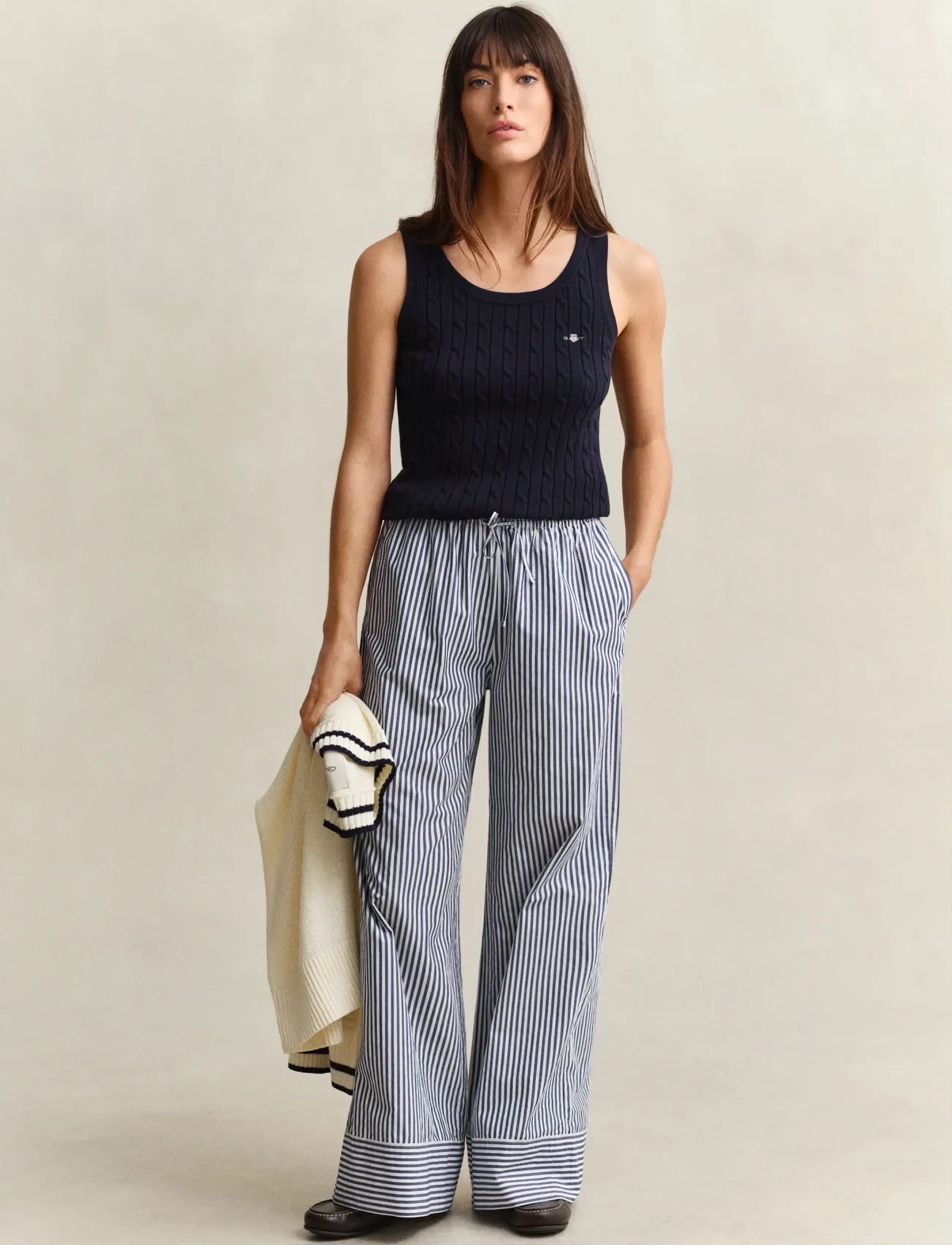 Gant Stripe Poplin Pull On Pants, 40, Trousers, Marineblau - Straight Leg, Frauen