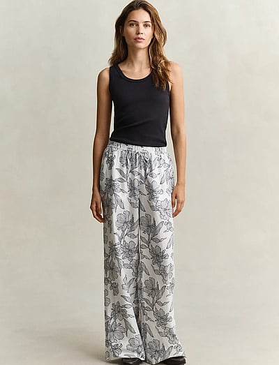 Gant FLORAL PRINT LINEN PULL ON PANTS - Byxor - EVENING BLUE / blue