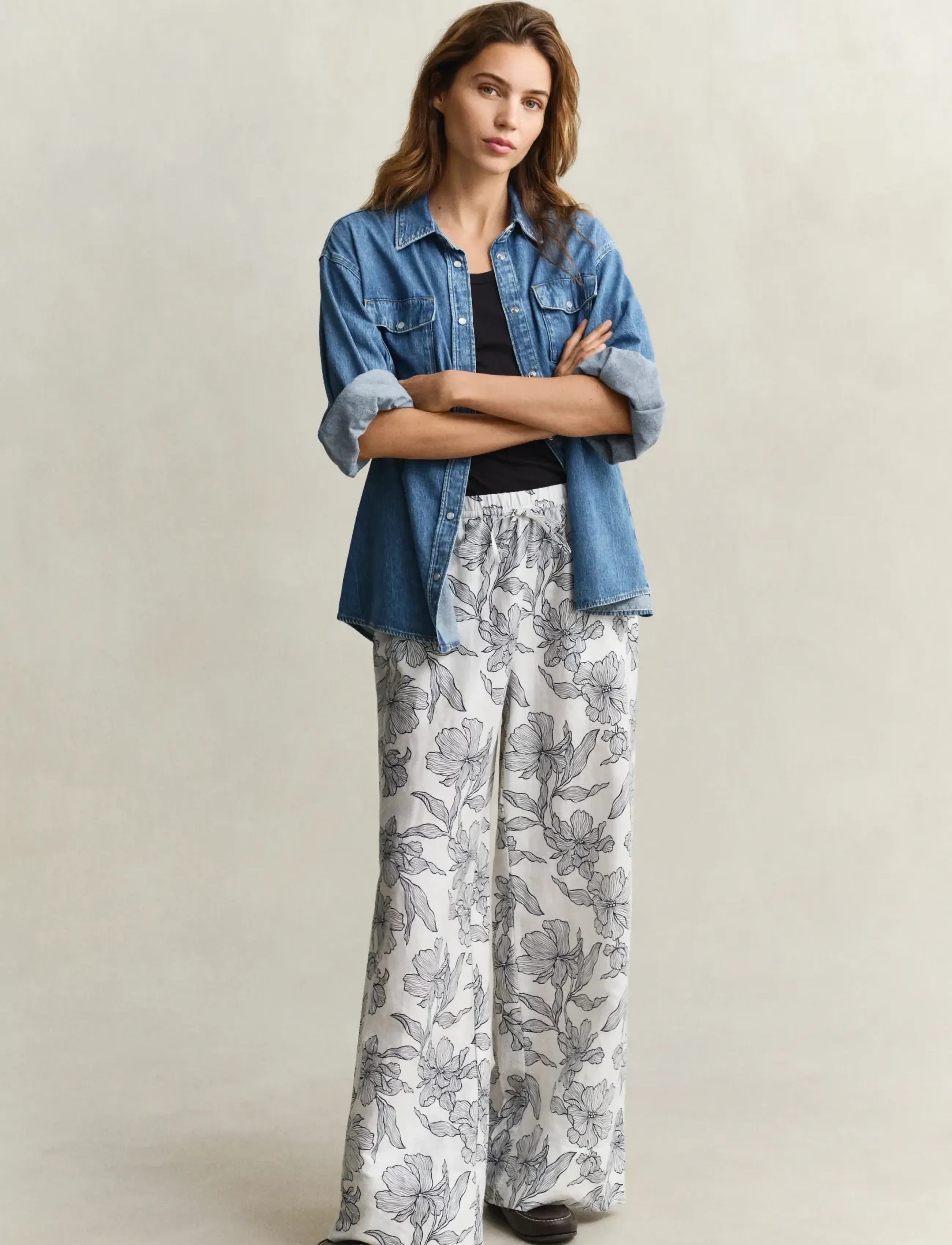 Gant - FLORAL PRINT LINEN PULL ON PANTS - leinenhosen - evening blue - 4