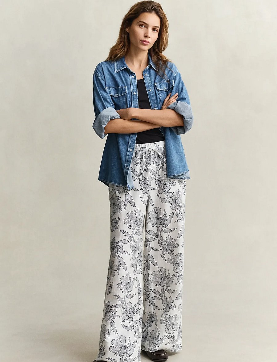 Gant - FLORAL PRINT LINEN PULL ON PANTS - leinenhosen - evening blue - 4