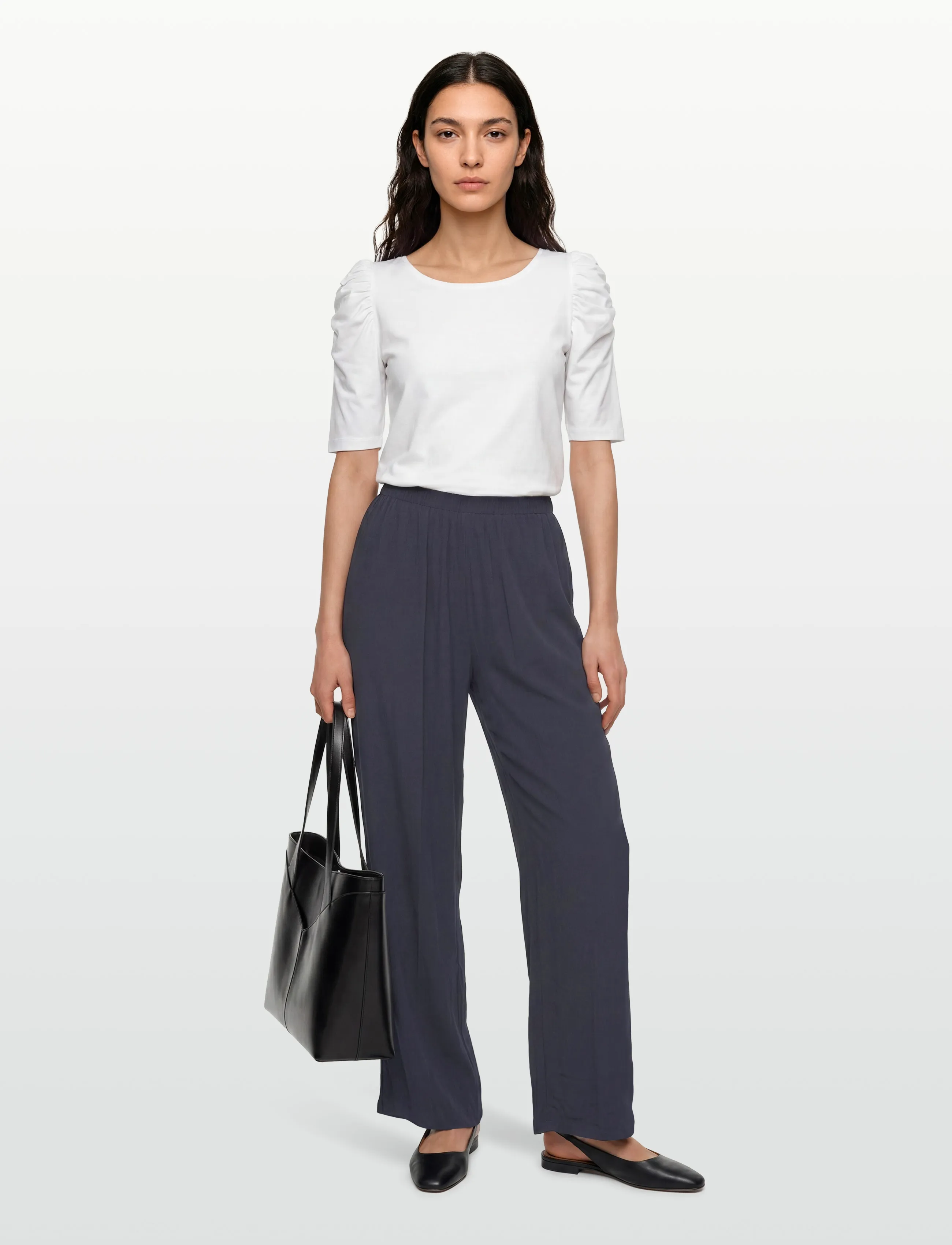 Gant Fluid Crinkle Pull On Pants, Kvinder, Fluid Krøllede Pull On Bukser, Navy, Str: 42