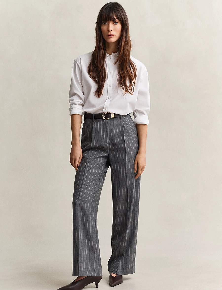 Gant - TAILORED PINSTRIPE WOOL PANTS - pidulikud püksid - charcoal melange - 0