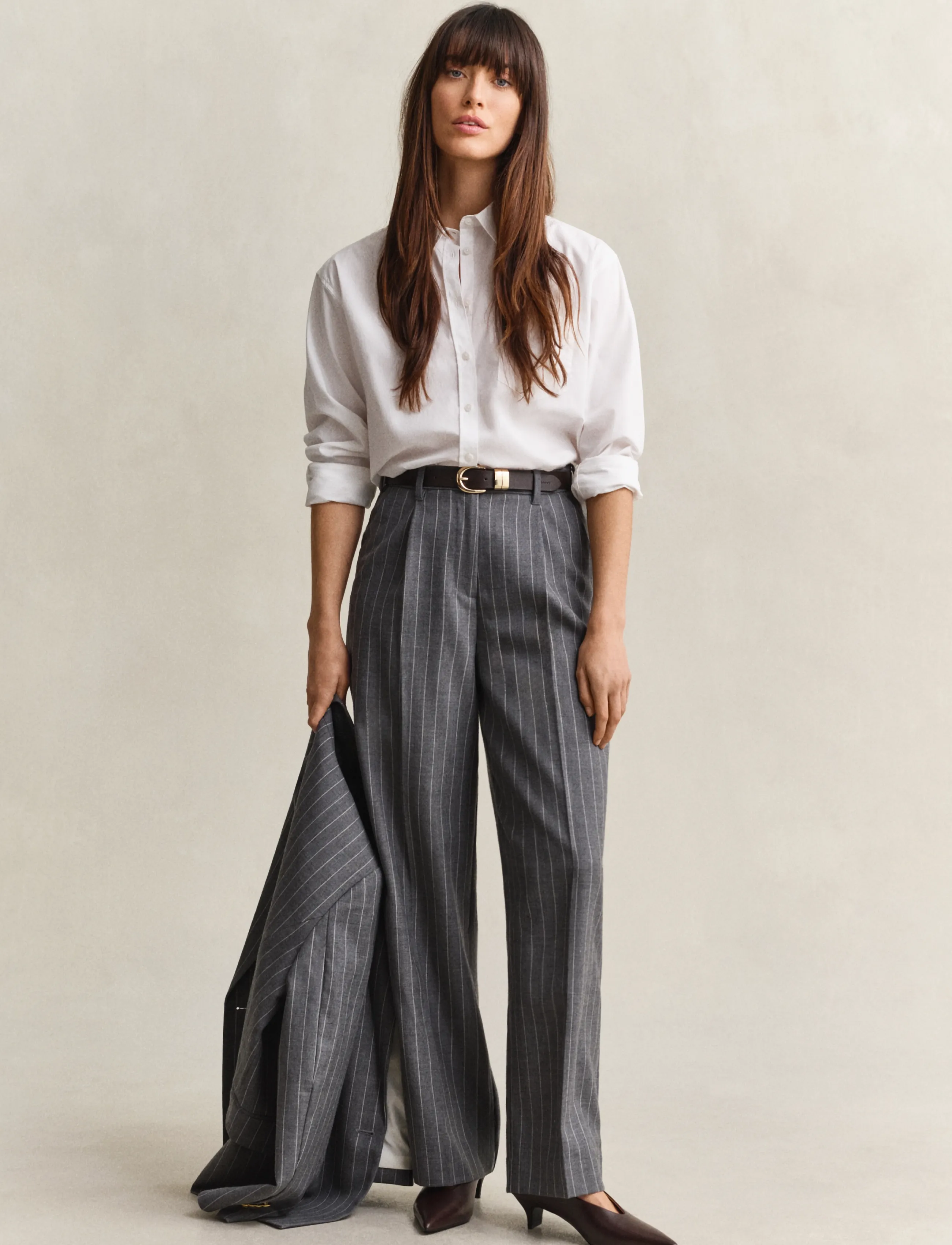 Gant - TAILORED PINSTRIPE WOOL PANTS - charcoal melange - 4