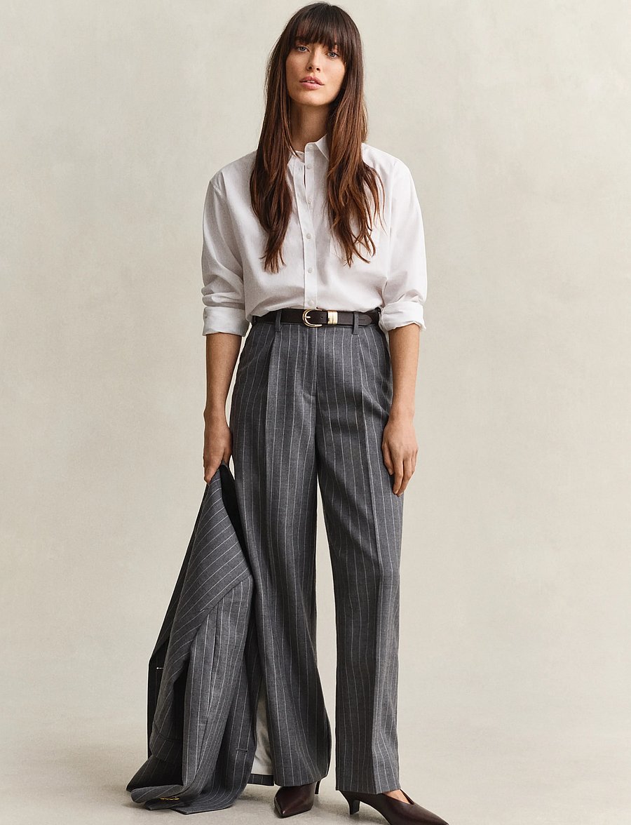 Gant - TAILORED PINSTRIPE WOOL PANTS - pidulikud püksid - charcoal melange - 4