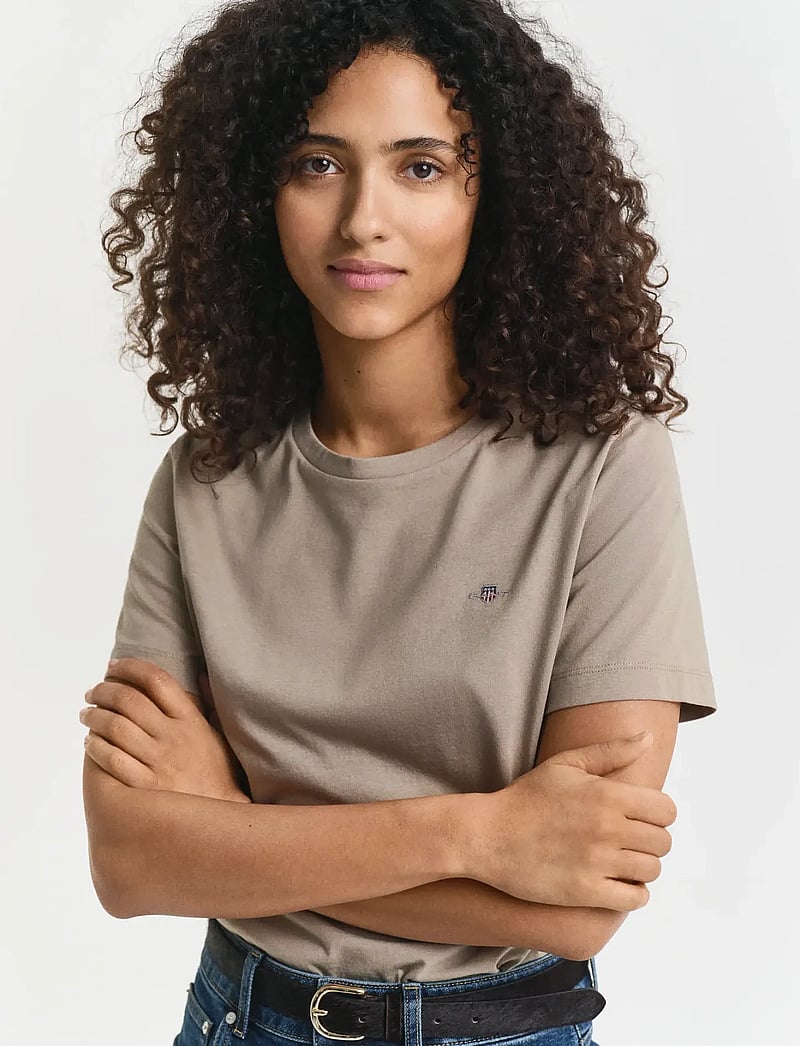 GANT - REG SHIELD SS T-SHIRT - t-shirts - taupe beige - 3