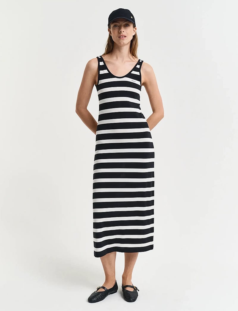 GANT - STRIPED FLUID MIDI JERSEY DRESS - sommerkjoler - black - 0