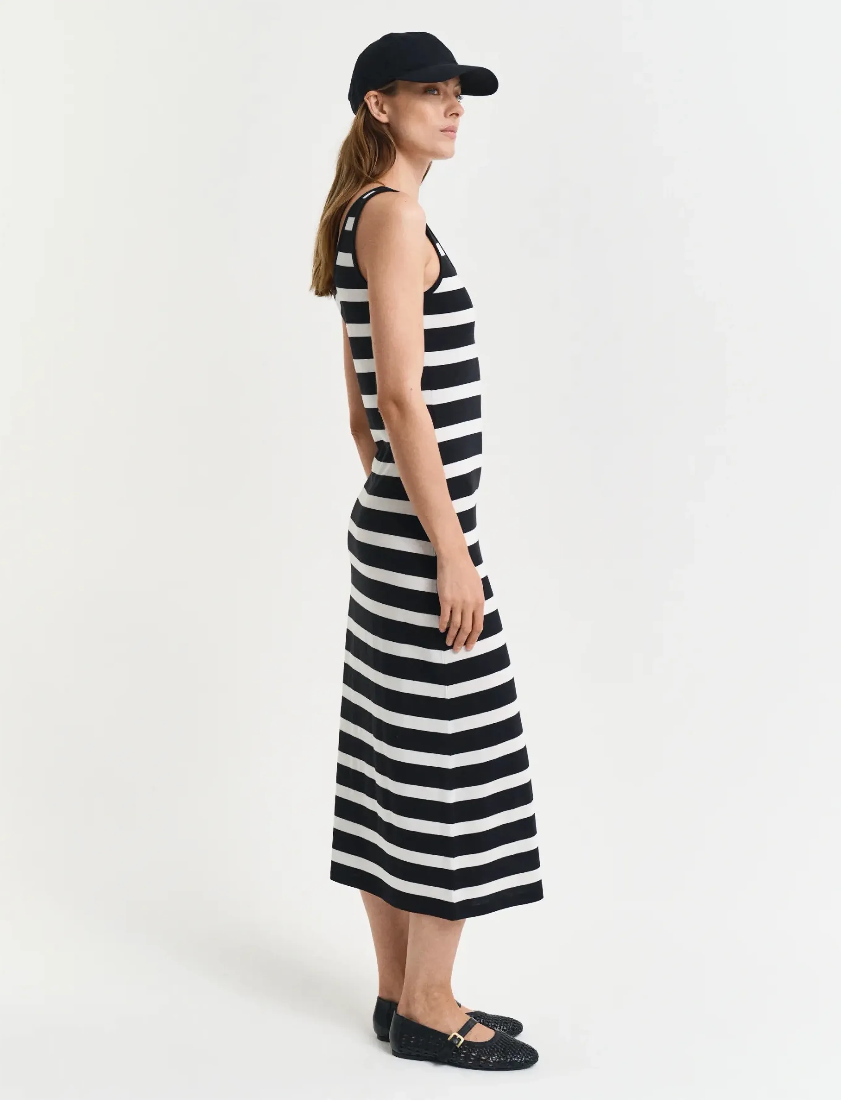 Gant - STRIPED FLUID MIDI JERSEY DRESS - midi kjoler - black - 4