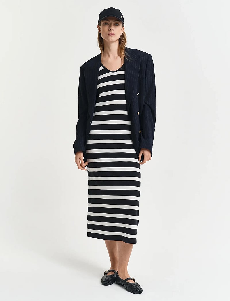 GANT - STRIPED FLUID MIDI JERSEY DRESS - sommerkjoler - black - 5