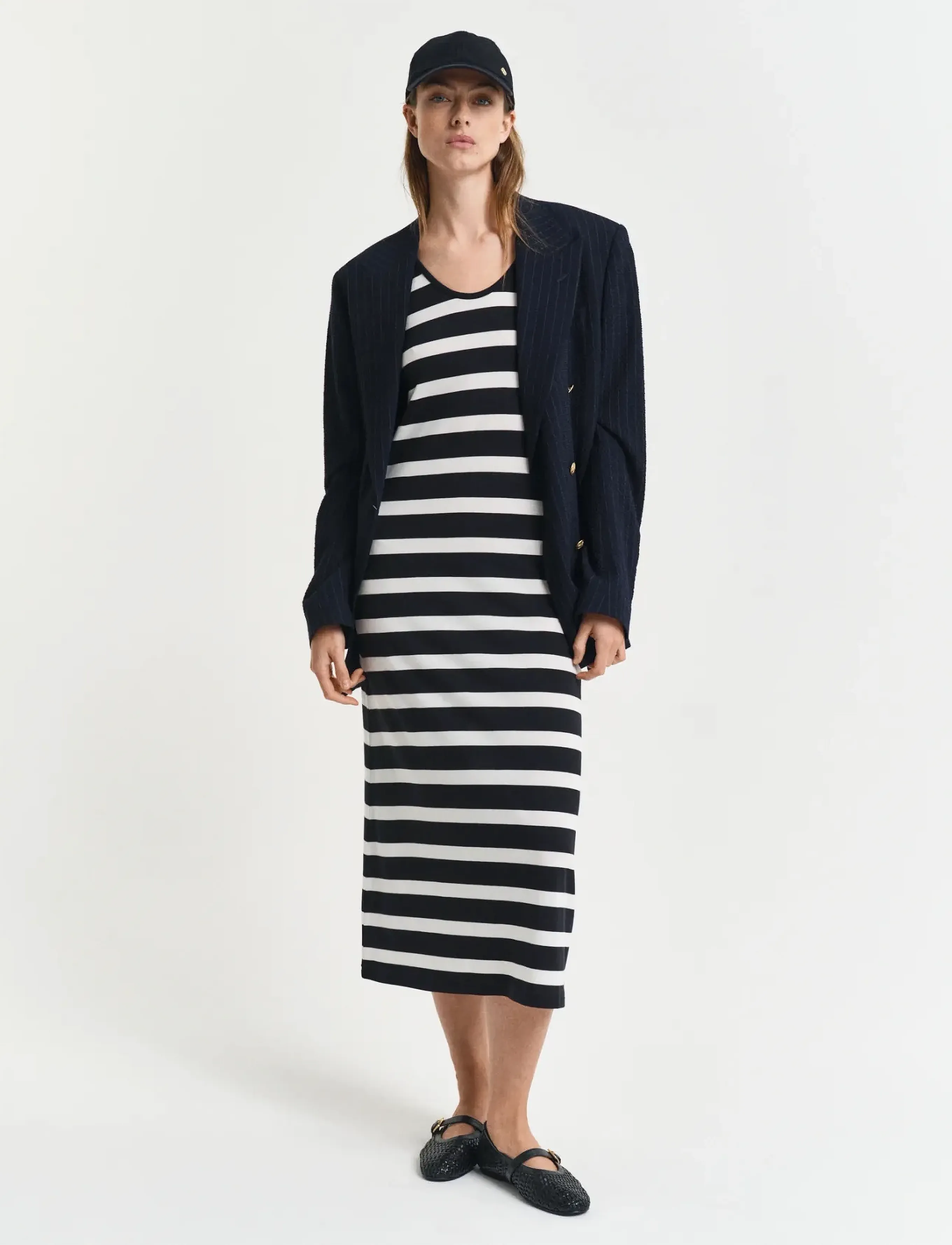 Gant - STRIPED FLUID MIDI JERSEY DRESS - midi kjoler - black - 5
