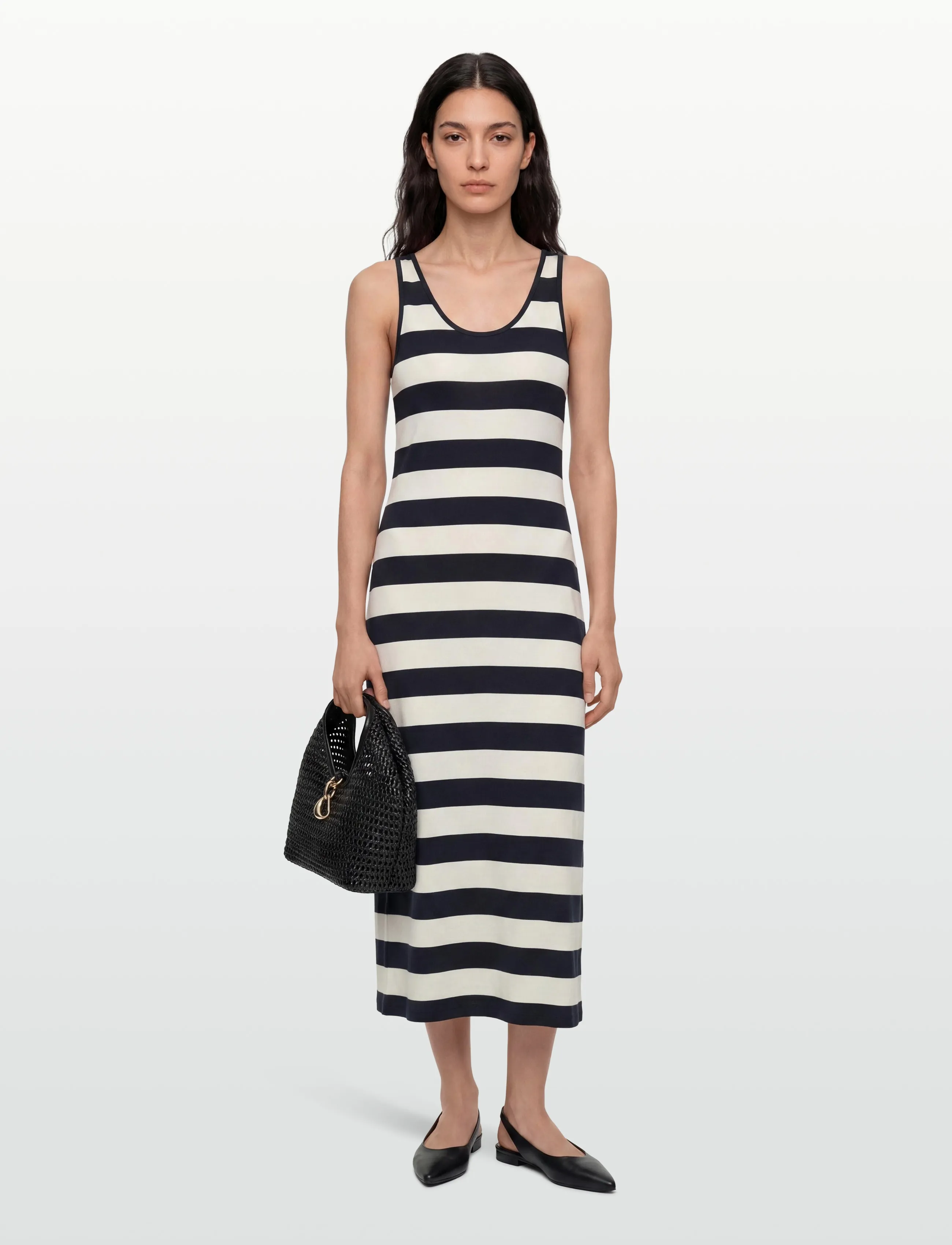 Gant Striped Fluid Midi Jersey Dress, Kvinder, Stribet Midi Kjole, Navy, Str: M