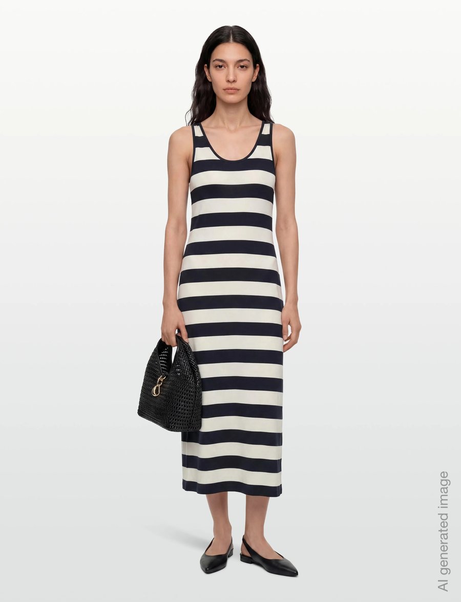 Gant - STRIPED FLUID MIDI JERSEY DRESS - midikleidid - evening blue - 0