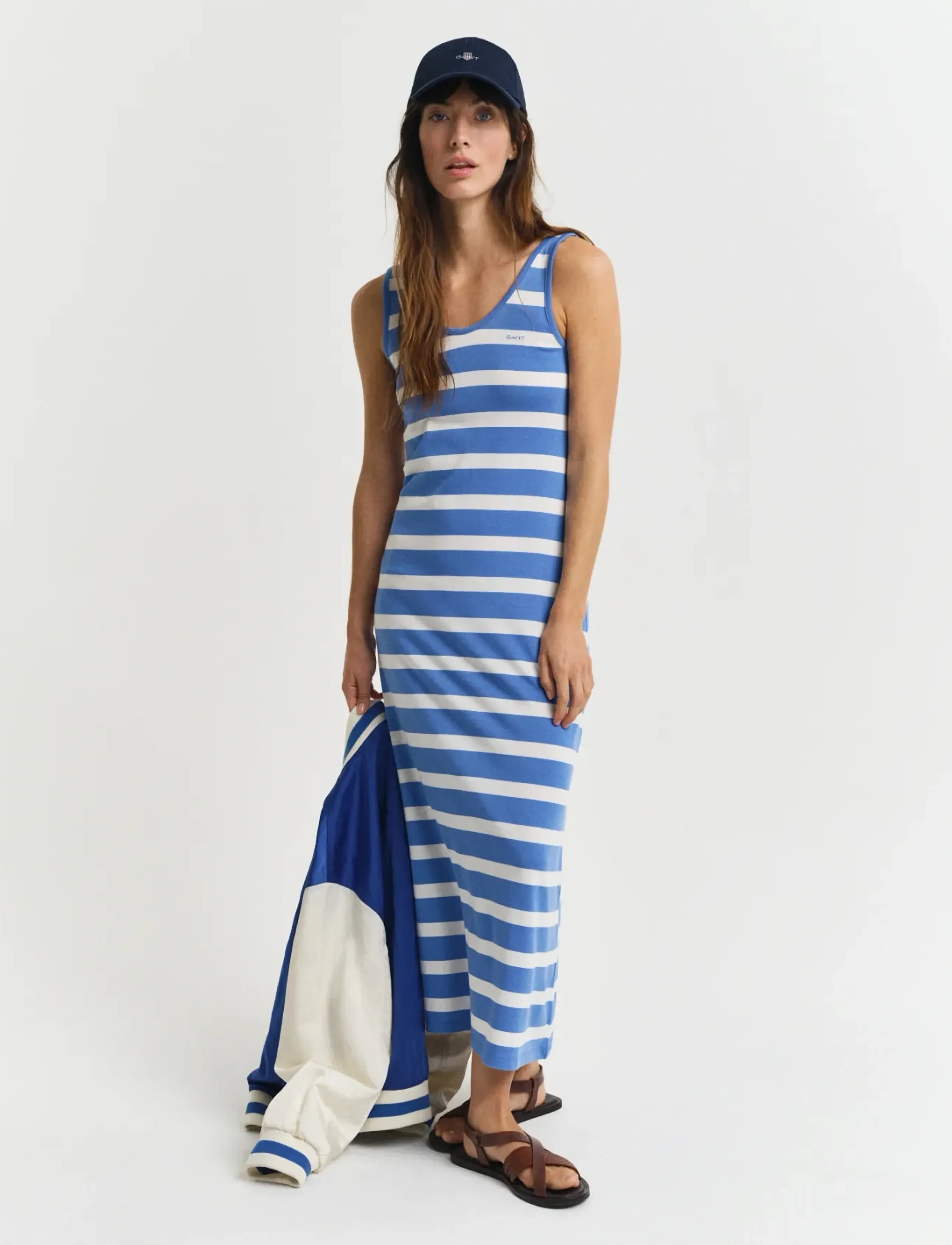 Gant STRIPED FLUID MIDI JERSEY DRESS - Sukienki - PERFECT BLUE / blue