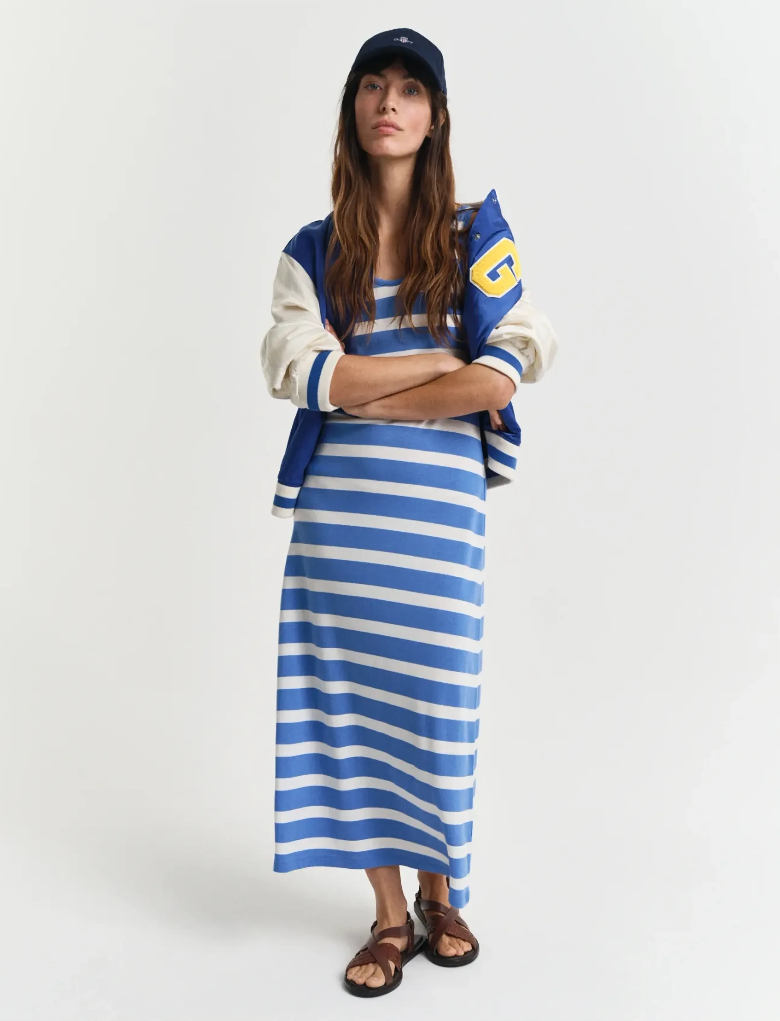 Gant - STRIPED FLUID MIDI JERSEY DRESS - midi kjoler - perfect blue - 5