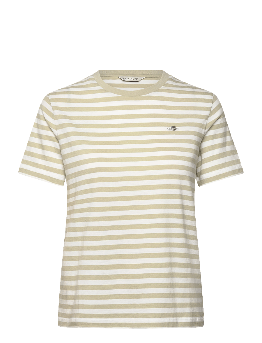 Gant - REG STRIPED SHIELD SS T-SHIRT - t-shirts - country beige - 1