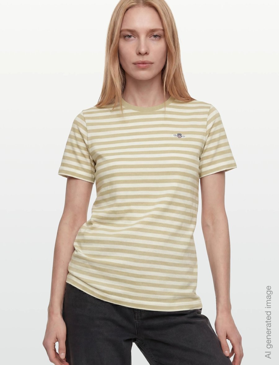 Gant - REG STRIPED SHIELD SS T-SHIRT - t-shirts - country beige - 3