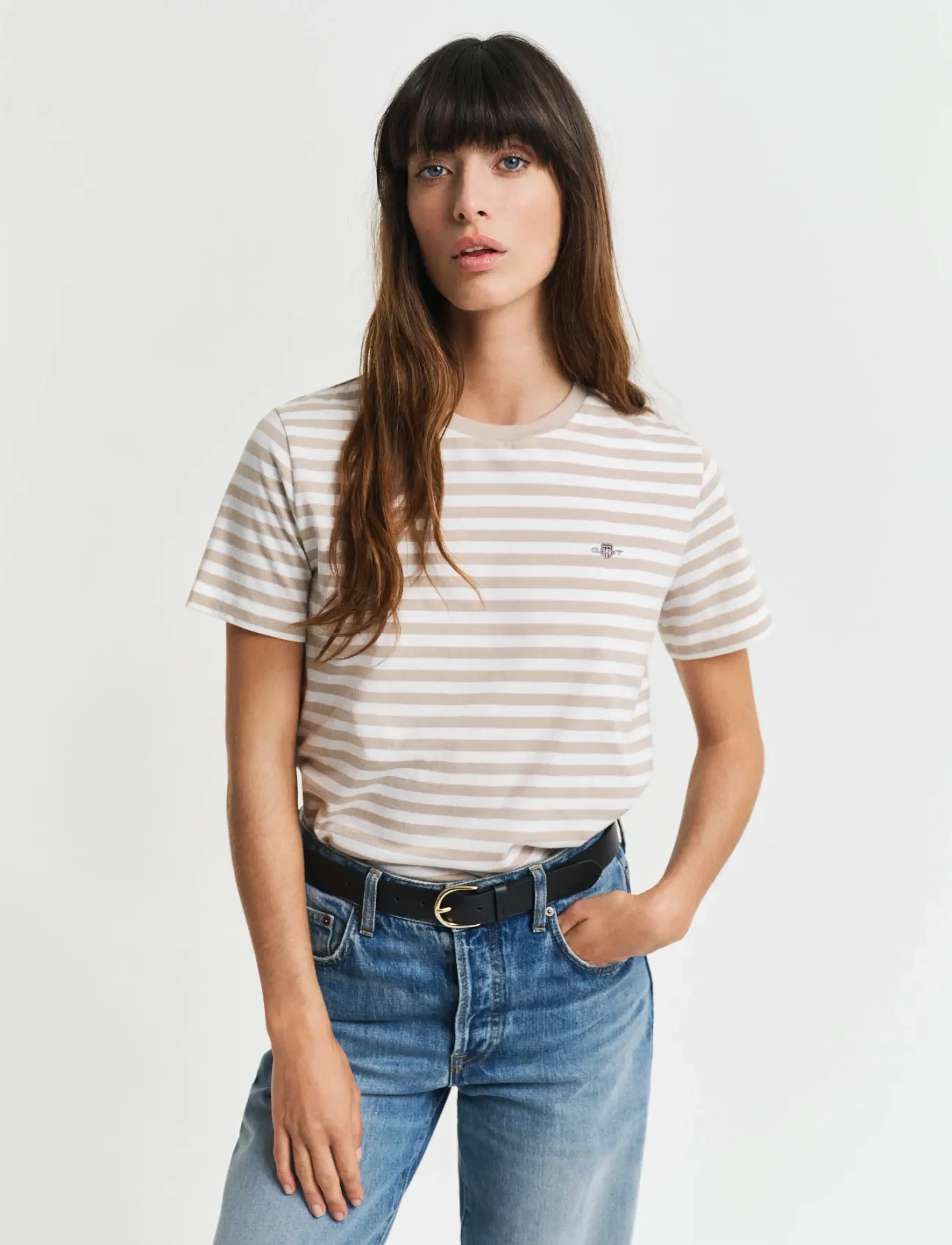 GANT REG STRIPED SHIELD SS T-SHIRT - T-Shirts & Tops - DRY SAND / beige