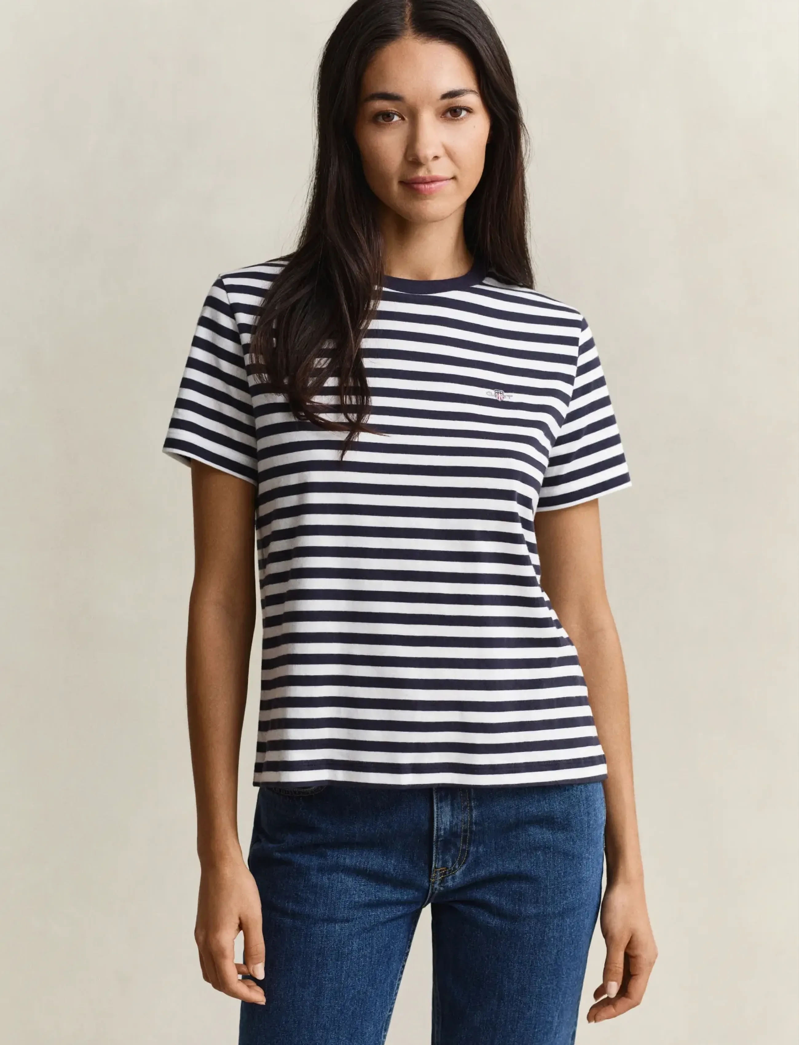Gant REG STRIPED SHIELD SS T-SHIRT - T-shirts & Toppar - EVENING BLUE / blue