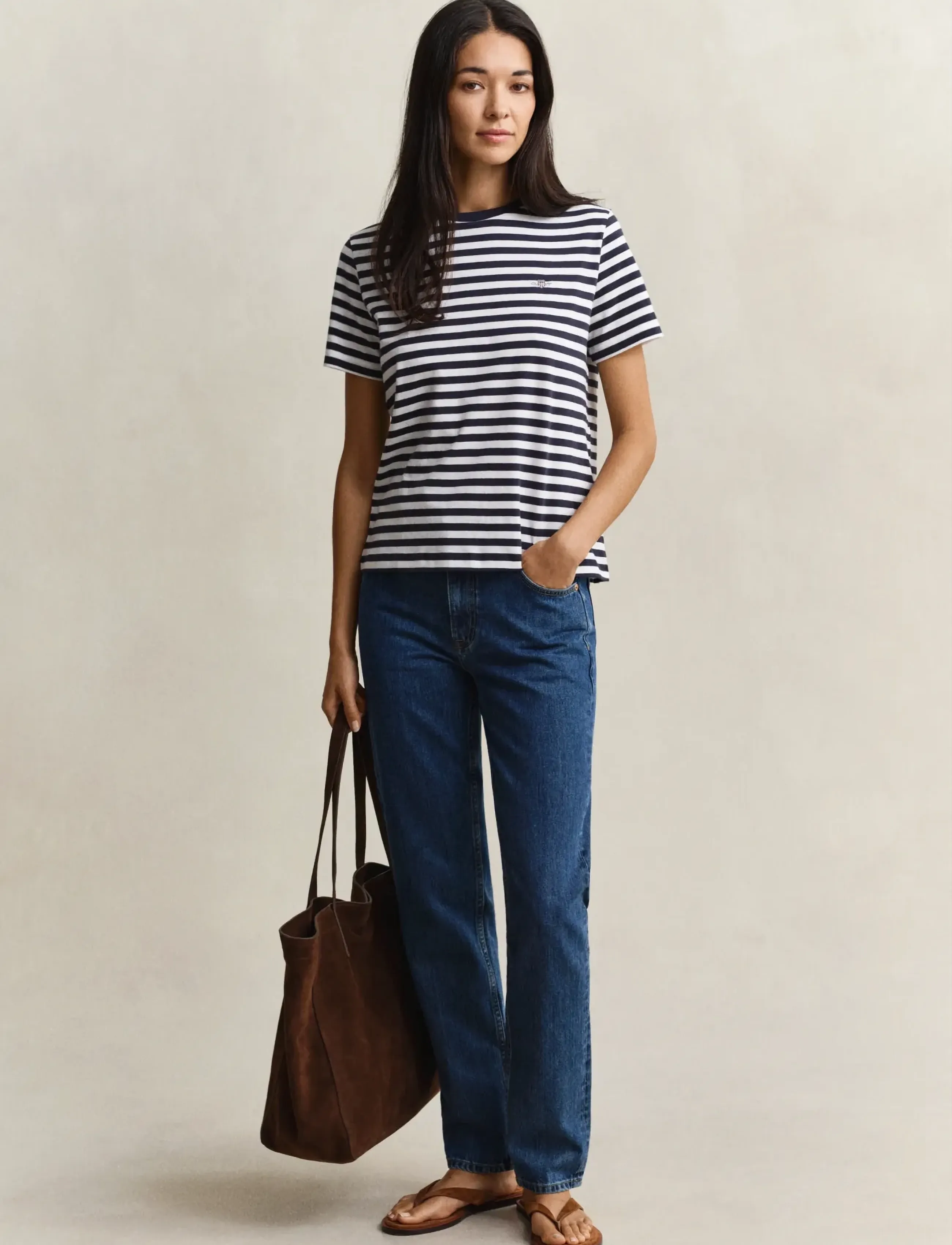 Gant - REG STRIPED SHIELD SS T-SHIRT - t-shirts - evening blue - 5