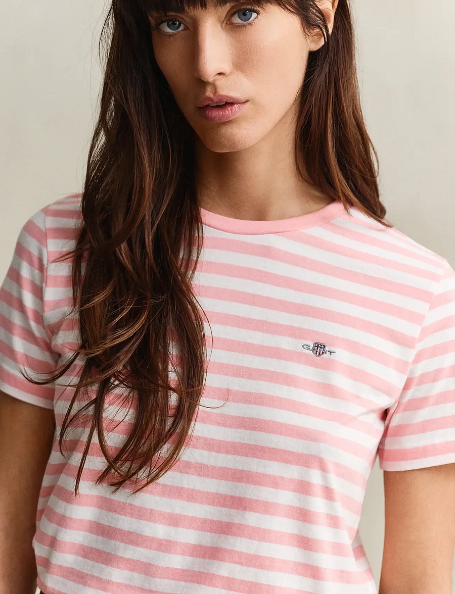 Gant - REG STRIPED SHIELD SS T-SHIRT - t-shirts - lilly pink - 3