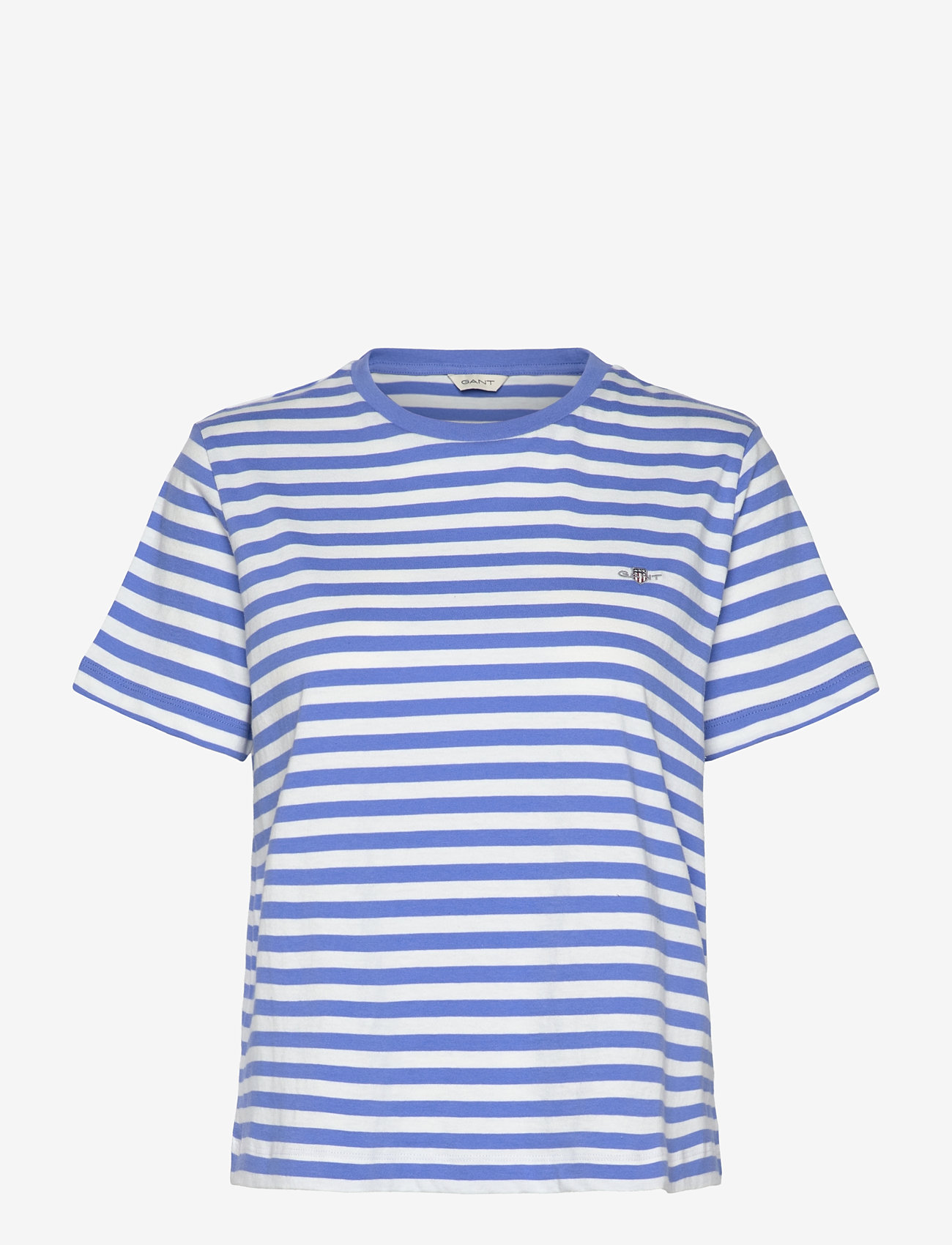 GANT - REG STRIPED SHIELD SS T-SHIRT - t-shirts - perfect blue - 0