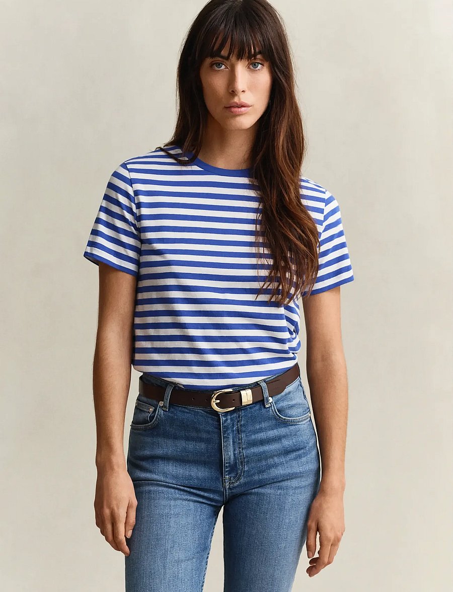 Gant - REG STRIPED SHIELD SS T-SHIRT - t-shirts - royal blue - 0