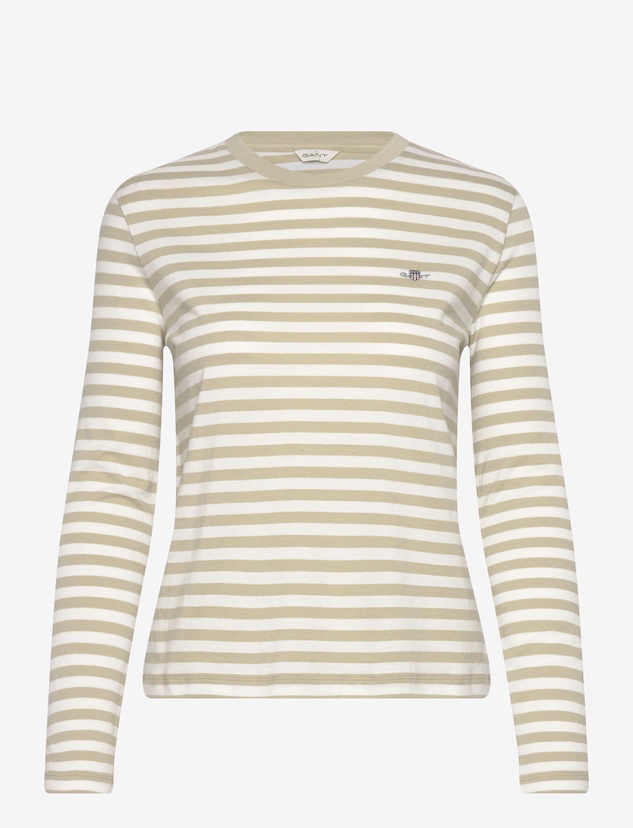 GANT - REG STRIPED SHIELD LS T-SHIRT - långärmade toppar - country beige - 0
