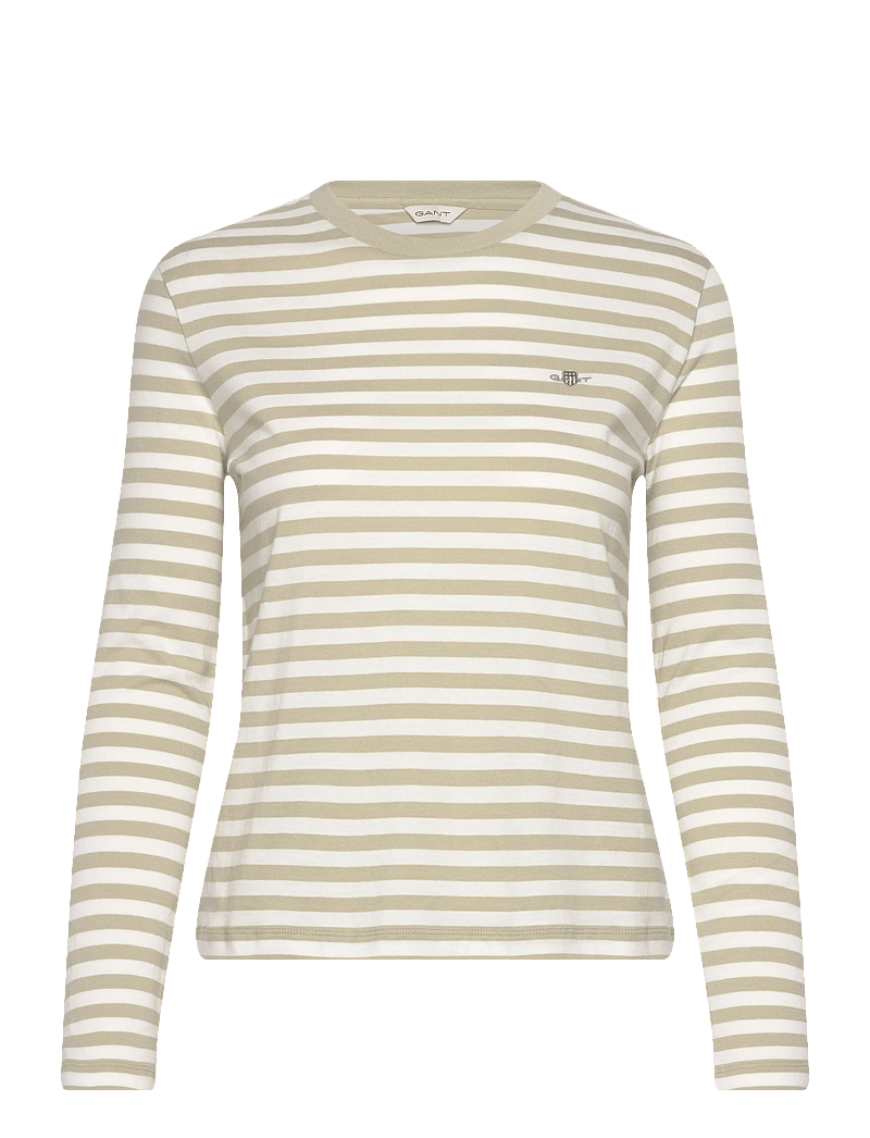 GANT - REG STRIPED SHIELD LS T-SHIRT - långärmade toppar - country beige - 0
