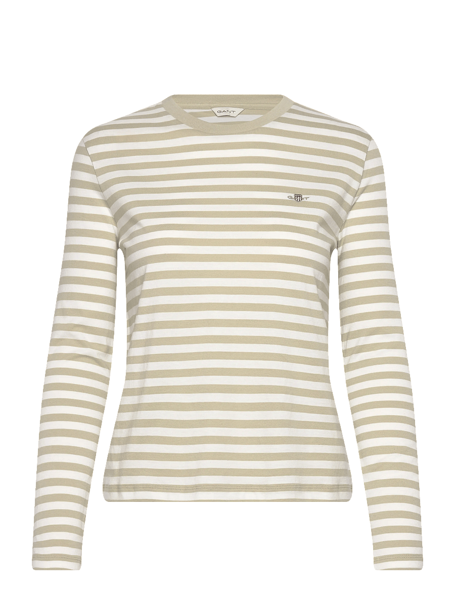 Gant - REG STRIPED SHIELD LS T-SHIRT - langærmede toppe - country beige - 1